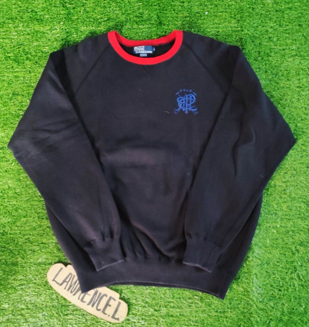 Polo by Ralph Lauren Sweatshirt (Category: Coats, Jackets and Outerwear) located in Taguig. Submitted by lawrence_stuff (Listing ID 1419848231, Image 1). Description: - Polo by Ralph Lauren sweatshirt - Navy blue body - Red collar - Blue embroidered logo - Size: L - Material: 80% cotton, 20% acrylic - Machine washable.