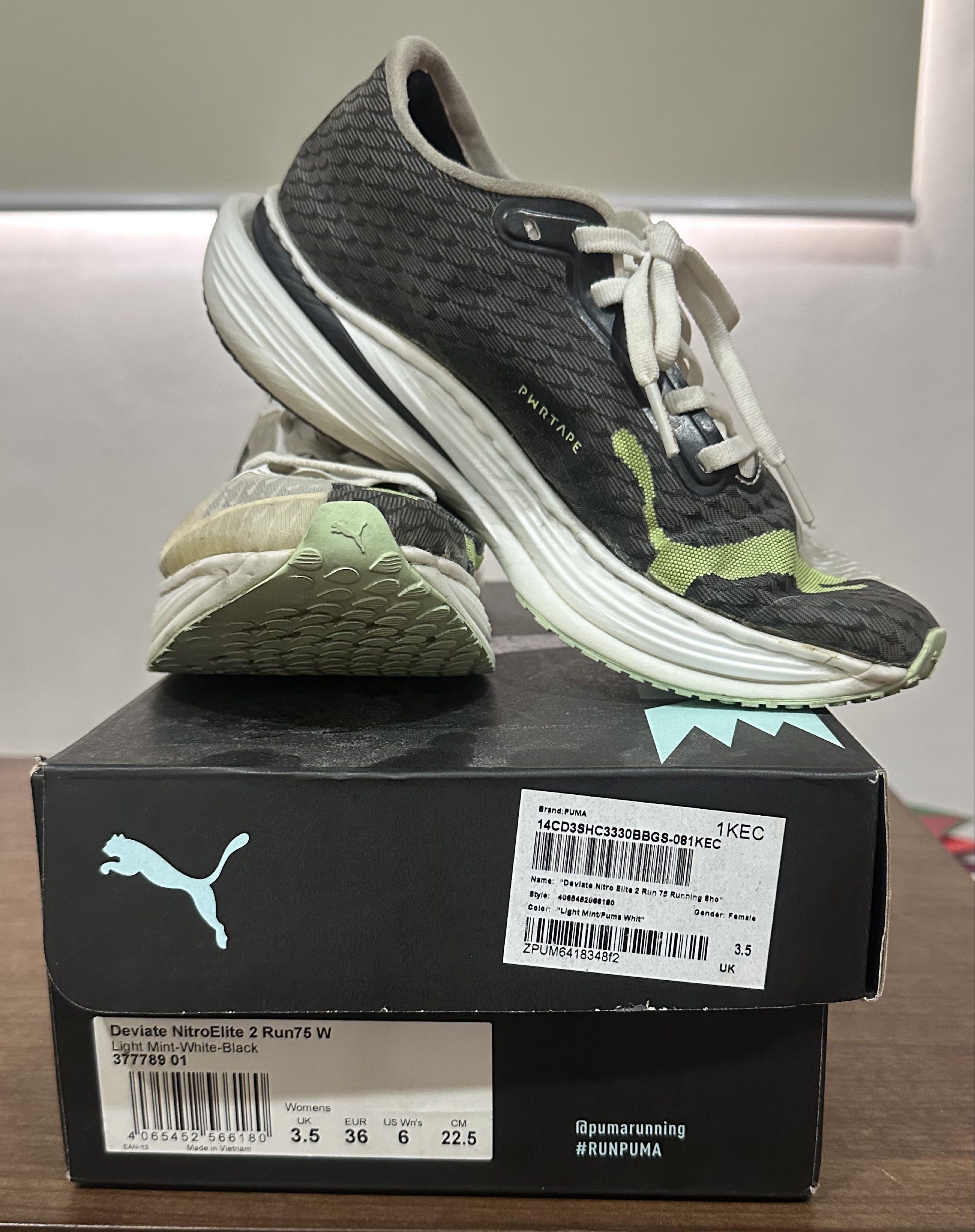 Puma Deviate Nitro Elite 2 W US6 carbon plated (Category: Sneakers) located in Paranaque City. Submitted by tellywelly (Listing ID 1419830400, Image 1). Description: - 300km mileage - Includes original box - Already repaired by Mr. Quickie.