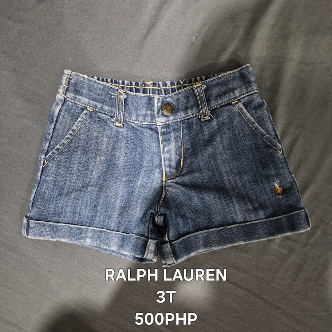 Ralph Lauren Denim Shorts 3T (Category: Babies & Kids Fashion) located in Manila. Submitted by mkalelx (Listing ID 1419830125, Image 1). Description: - Authentic Ralph Lauren denim shorts - Size: 3T - Features a button closure - Classic five-pocket design - Includes the iconic Ralph Lauren logo - Made from durable denim - Perfect for everyday wear.