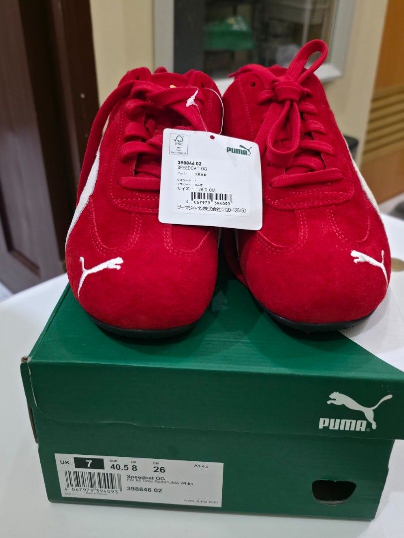 Red Puma Speedcat (Category: Sneakers) located in Paranaque City. Submitted by happee1 (Listing ID 1419943225, Image 3). Description: FOR SALE! Red Puma Speedcat Bought in Japan last Dec 2025 Never been used. Sinukat lang. RFS: Wrong size🥲.