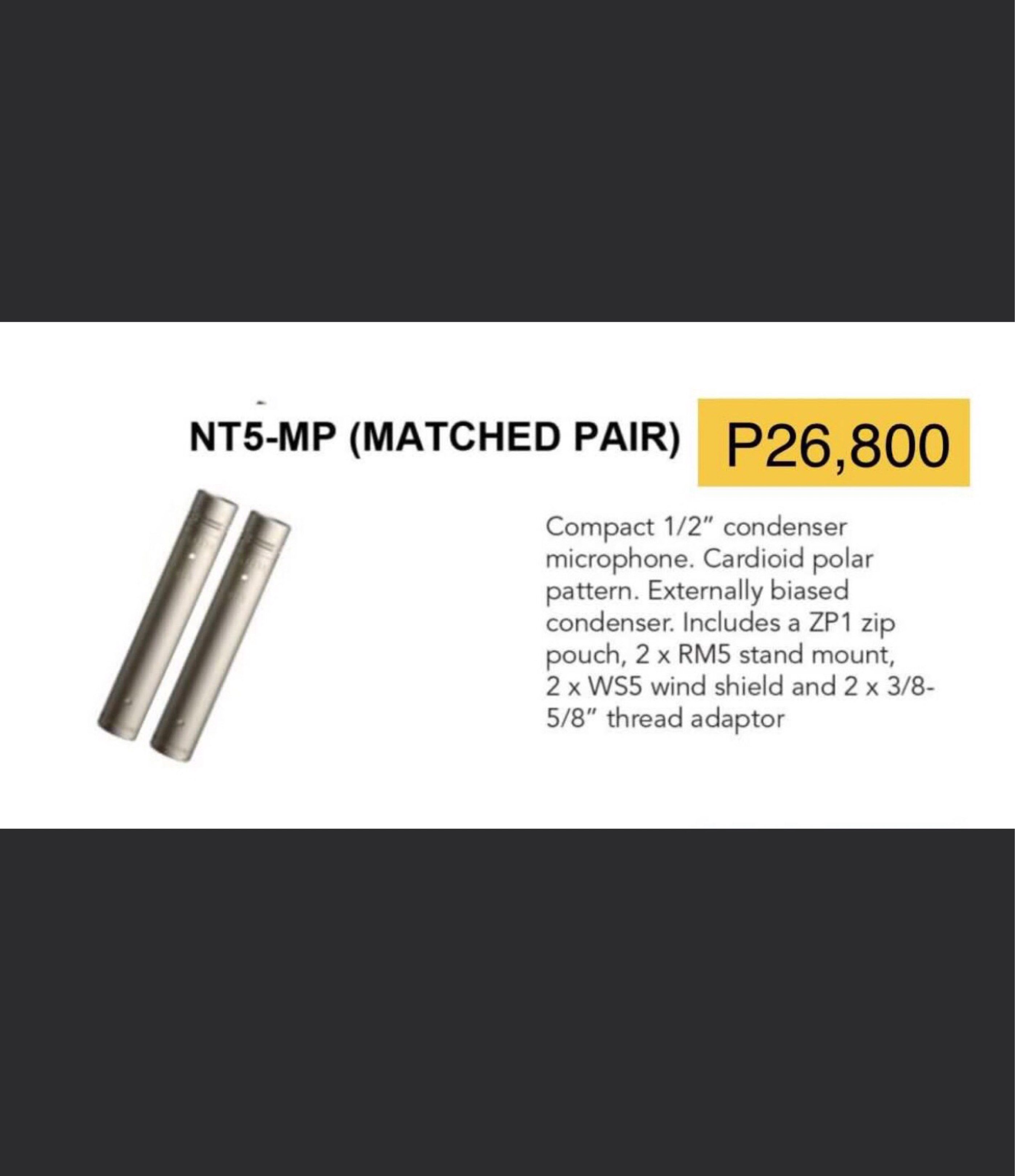 Rode NT5-MP Matched Pair Microphones (Category: Microphones) located in Makati City. Submitted by sounddimension.475 (Listing ID 1419970185, Image 2). Description: Brand: RODE MODEL: NT5MP KIND: Condenser Type Match pair Brand New Authentic.