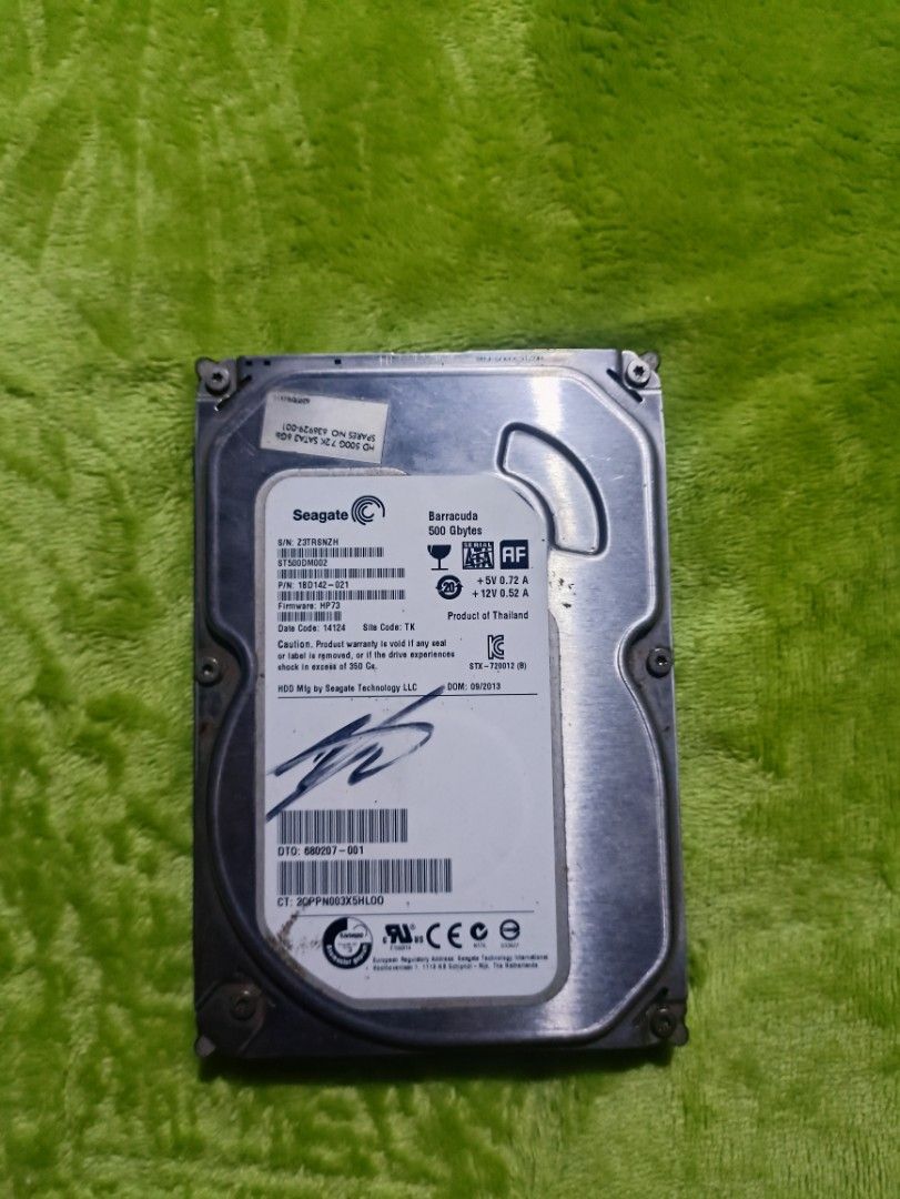Seagate Barracuda 500GB HDD (Category: Hard Disks & Thumbdrives) located in Antipolo. Submitted by jeromii (Listing ID 1419840038, Image 2). Description: 500GB 3.5" SATA hard drive. Pulled from a working PC, fully functional. Good for extra storage or backups. No Issues .