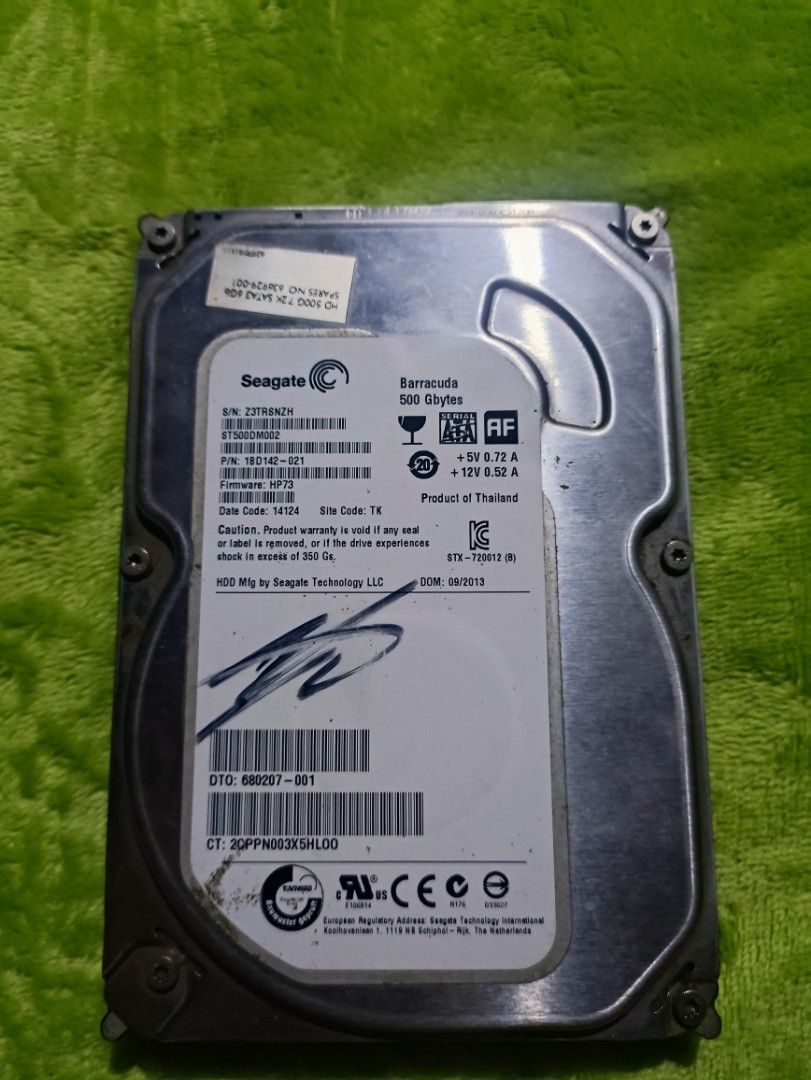 Seagate Barracuda 500GB HDD (Category: Hard Disks & Thumbdrives) located in Antipolo. Submitted by jeromii (Listing ID 1419840038, Image 1). Description: 500GB 3.5" SATA hard drive. Pulled from a working PC, fully functional. Good for extra storage or backups. No Issues .