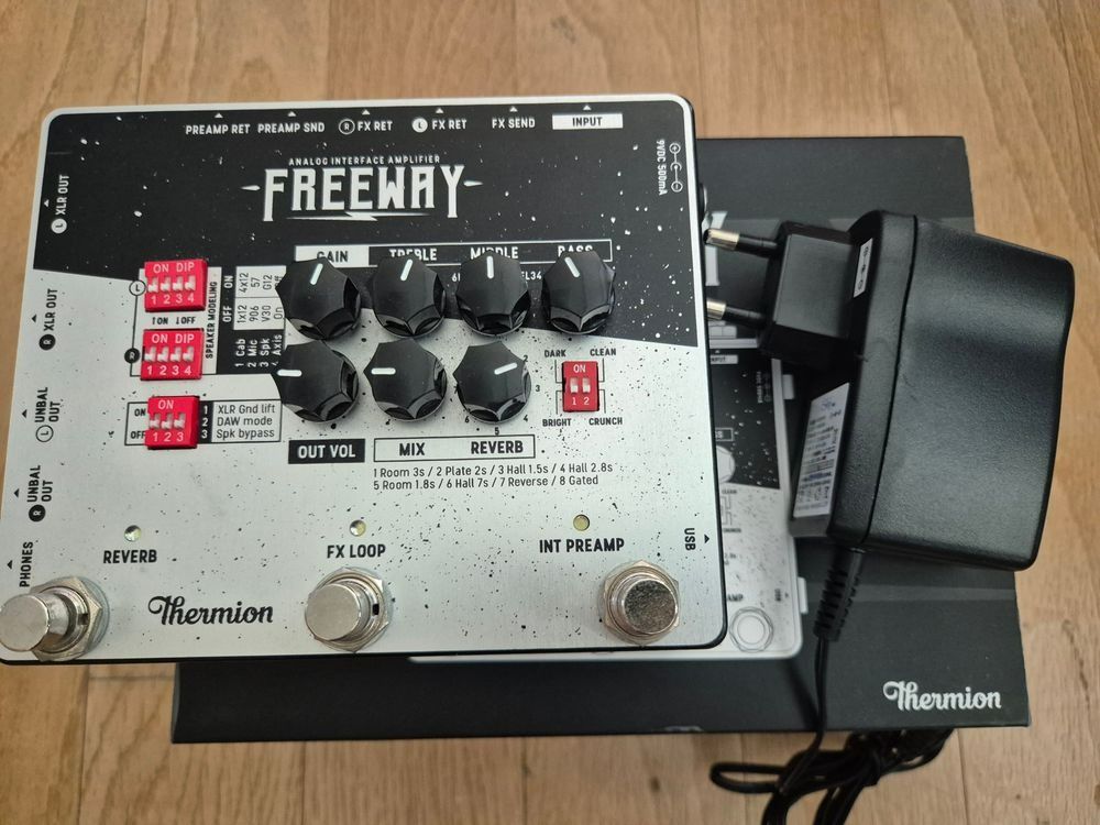 Thermion Freeway Analog Preamp and audio interface (Category: Musical Instruments) located in Muntinlupa City. Submitted by dilim (Listing ID 1419974874, Image 1). Description: Thermion Freeway Preamp that can be used for ampless pedal board and recoding - Controls for reverb, gain, bass, middle, and treble - FX loop, and an internal preamp - Cap simul and XLR out that allows to connect to mixer without amp - Audio interface for recording - Comes