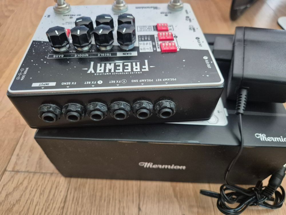 Thermion Freeway Analog Preamp and audio interface (Category: Musical Instruments) located in Muntinlupa City. Submitted by dilim (Listing ID 1419974874, Image 2). Description: Thermion Freeway Preamp that can be used for ampless pedal board and recoding - Controls for reverb, gain, bass, middle, and treble - FX loop, and an internal preamp - Cap simul and XLR out that allows to connect to mixer without amp - Audio interface for recording - Comes