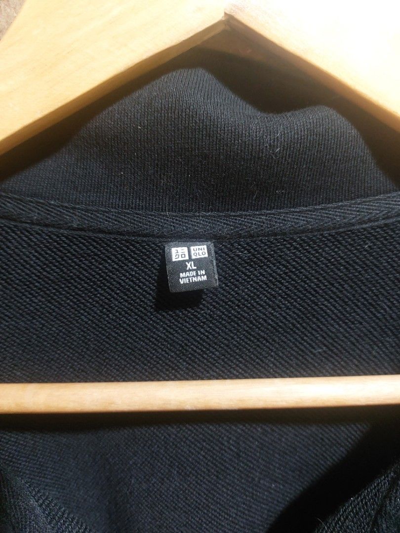 Uniqlo Black Half-Zip Sweatshirt (Category: Coats, Jackets and Outerwear) located in Manila. Submitted by nluybr (Listing ID 1419846162, Image 2). Description: Uniqlo Mens Half-Zip Sweatshirt - Bought last December 2025 in store - Original price is PHP 1,990 - Wore it 2 times lang - Minor bleach stains but not that noticeable in person (i recommend staining it black). - check last photo for dimes rfs: a bit large for me. + sf .