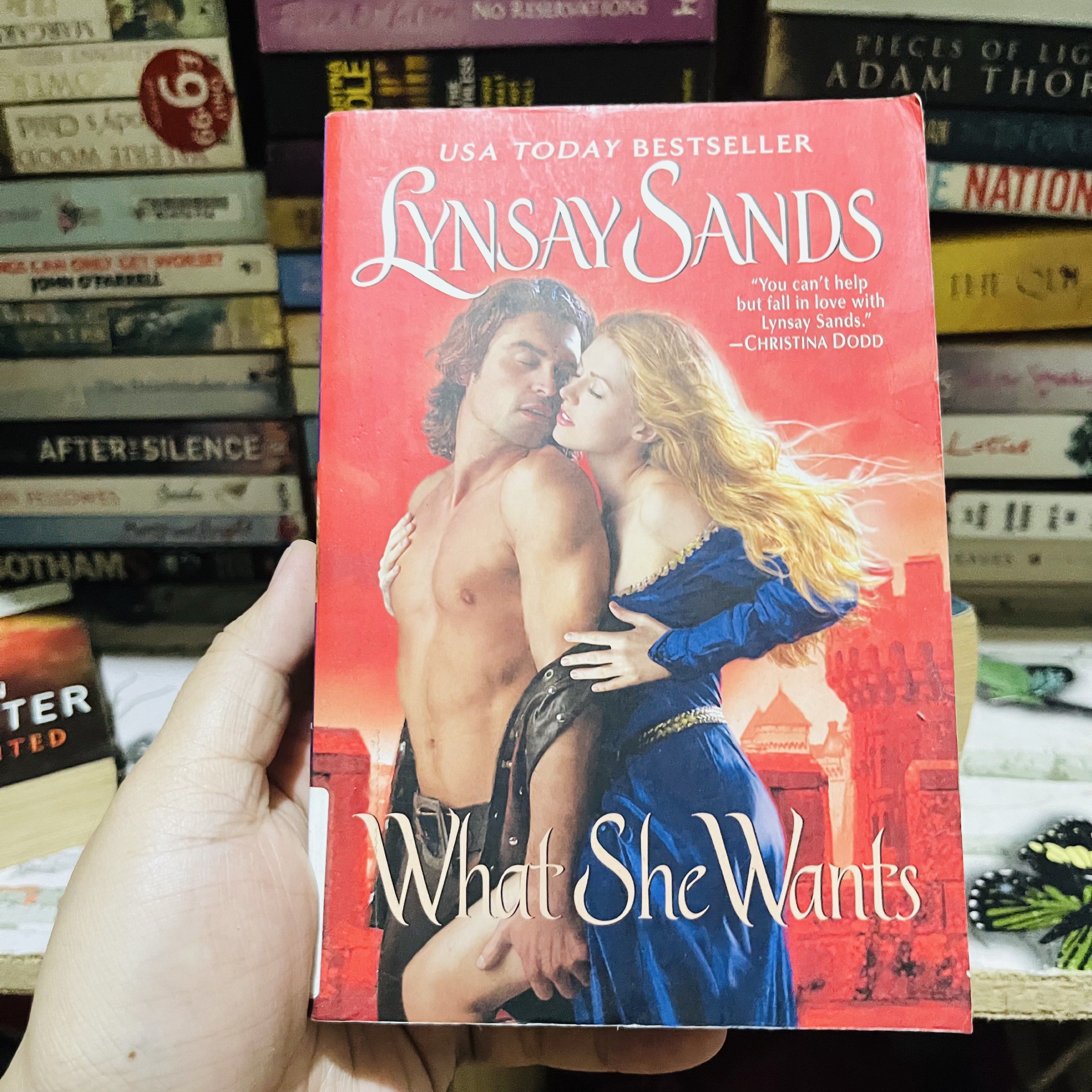 What She Wants by Lynsay Sands (Category: Storybooks) located in Taguig. Submitted by hazebooksdeclutter (Listing ID 1419828766, Image 1). Description: - 'What She Wants' by Lynsay Sands - USA Today Bestseller - Features a couple embracing on the cover - Includes a quote from Christina Dodd - Author's name and title are clearly visible.
