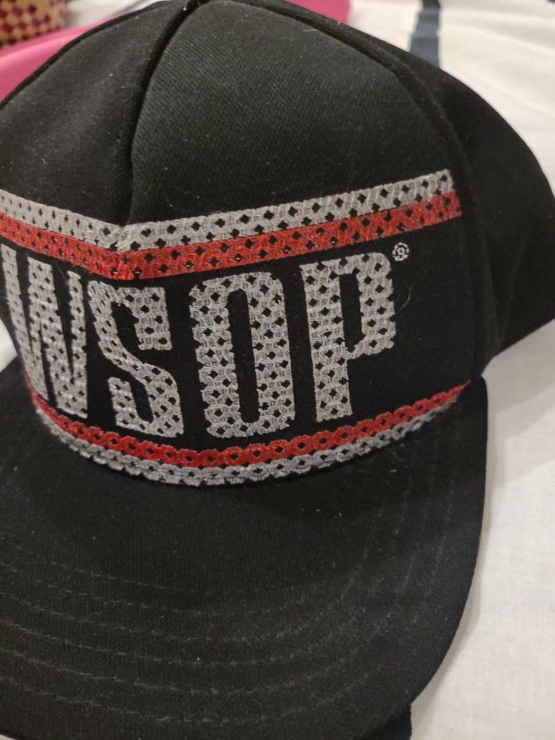 WSOP Black Cap (Category: Caps & Hats) located in Manila. Submitted by flzoneeee (Listing ID 1419920675, Image 2). Description: - Black cap with "WSOP" print - Red and grey stripe design - Curved brim - Structured crown - Durable fabric - Classic style.
