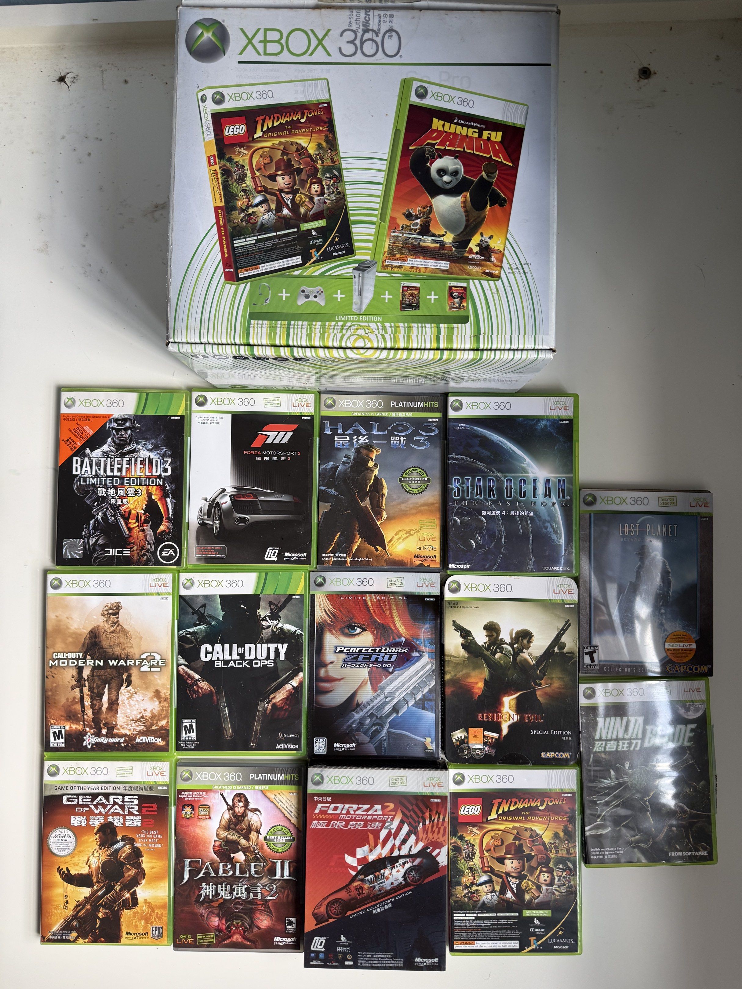Xbox 360 遊戲合集 （分類：Xbox）位於 Hong Kong。 由 zoie2019 提交（商品編號 1419841196，圖片 1）。簡介： 出售 Xbox 360 遊戲合集，包括多款熱門遊戲，如《戰地風雲3》、《決勝時刻：黑色行動》、《忍者外傳》等。另有 Xbox 360 主機盒裝，內含《樂高印第安納瓊斯》和《功夫熊貓》遊戲。適合 Xbox 360 遊戲愛好者。 面交$80一隻/最少5隻起 到付$100一隻/1隻都得 主機加全部game $500。