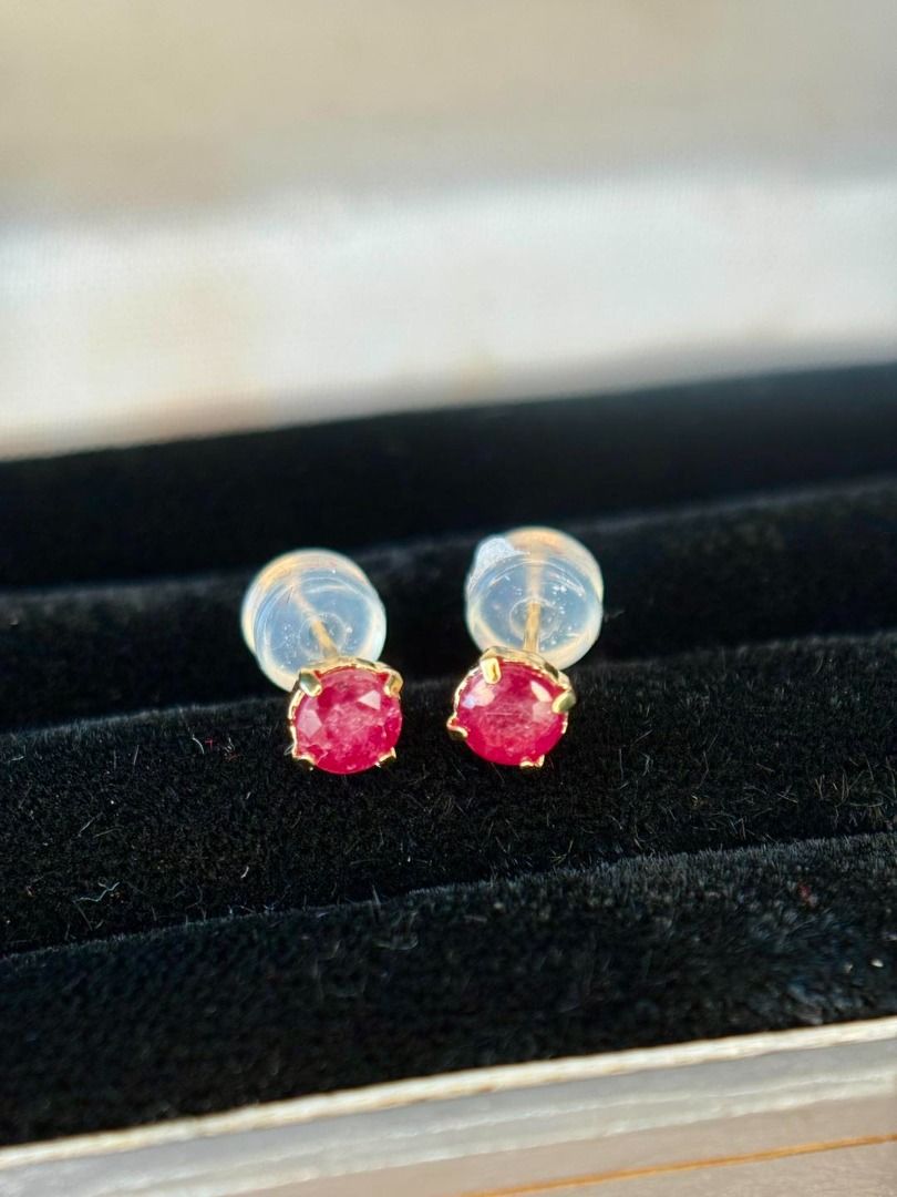 18K Yellow Gold Ruby Stud Earrings (Category: Earrings) located in Baguio. Submitted by asna_taku (Listing ID 1420001170, Image 1). Description: ✨ 18K Yellow Gold Ruby Stud Earrings ✨ 🇯🇵 Japan-sourced | Brand new • Natural ruby stones • 4.5mm | approx. 0.70ct total • Set in 18K Yellow Gold • Minimalist design — perfect for everyday wear • Ideal for ear stacking or worn solo for a subtle pop of color ❤️ Ruby symbolizes love, passion & confidence