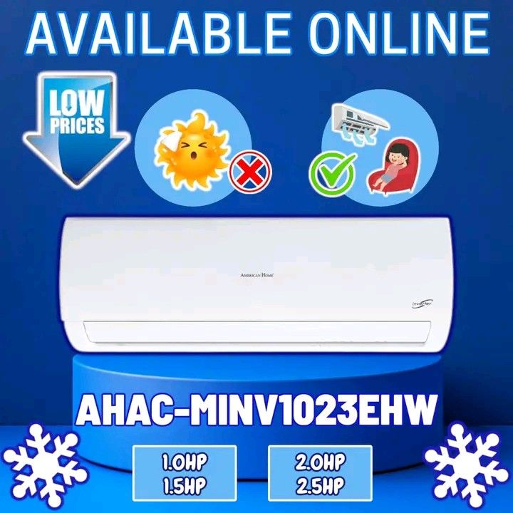 Air Conditioner AHAC-MINV1023EHW (Category: Air Conditioning and Heating) located in Dasmarinas. Submitted by shelamaeca65003 (Listing ID 1420148848, Image 1). Description: - AHAC-MINV1023EHW Air Conditioner - Available in multiple sizes: 1.0HP, 1.5HP, 2.0HP, and 2.5HP - Designed for indoor home use - Provides cool and comfortable air.