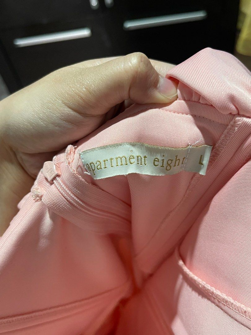 Apartment Eight Pink Ruffle Dress (Category: Dresses) located in Manila. Submitted by andreavilla (Listing ID 1420043912, Image 3). Description: - Original Apartment Eight pink dress - Off-shoulder design with ruffle detailing - Light pink color, size L - Bought in 2020, only worn once.