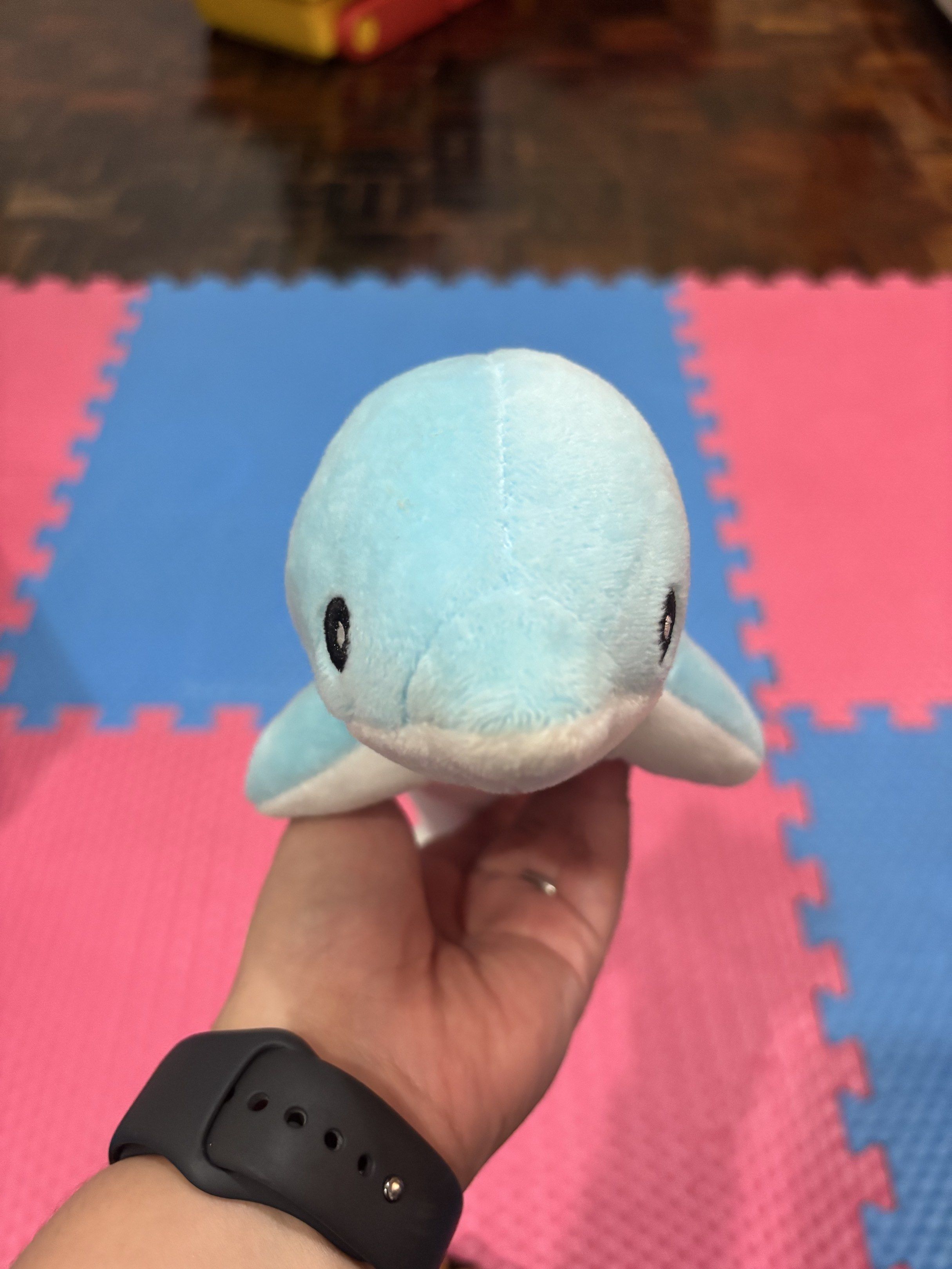 Blue Dolphin Plush Toy (Category: Plushies & Soft Toys) located in Quezon City. Submitted by msuyo (Listing ID 1420041313, Image 1). Description: - Adorable dolphin plush toy - Light blue body with white belly and fins - Features small black eyes and a friendly expression - Soft and cuddly material - Great for kids or as a decorative item RFS: migrating Buyer will pay for shipping Lalamove/ grab/ etc 📍QC.