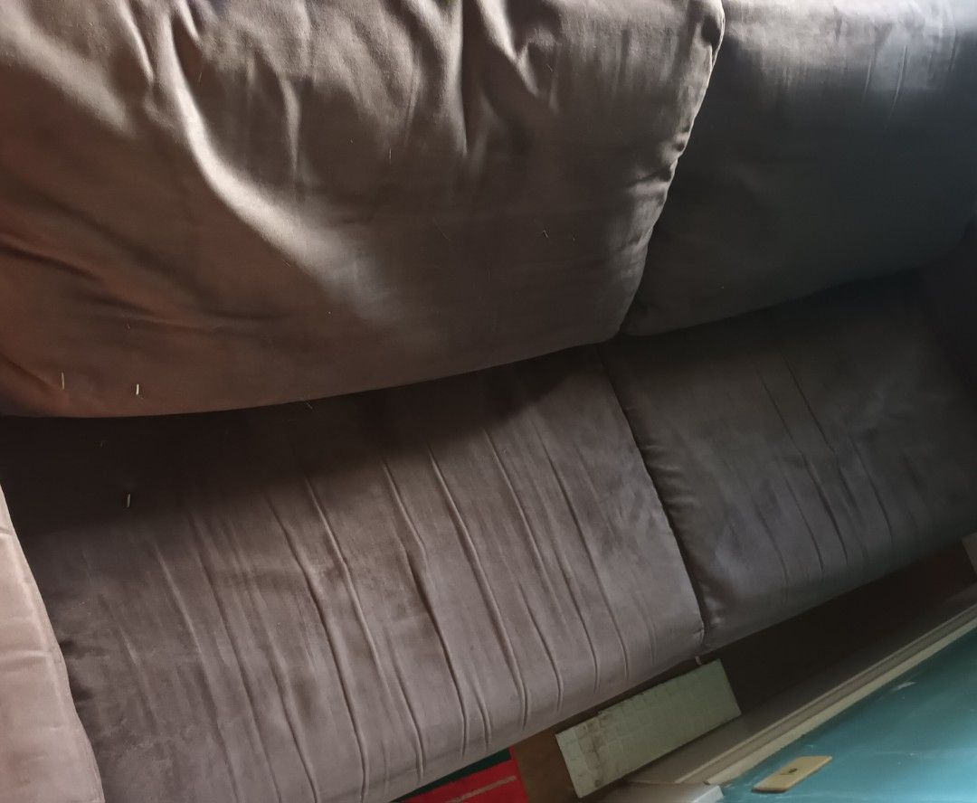 Brown 3-seater Sofa (Category: Sofas) located in Mandaluyong City. Submitted by bestill4610 (Listing ID 1420119321, Image 2). Description: - Brown 3-seater sofa - Two-cushion design - Plush backrests - Soft fabric texture - Needs deep cleaning as it was stored for some time already. See last pics - L 210cm x D 90cm - Purchased at Bo Concept Shangrila Mall.
