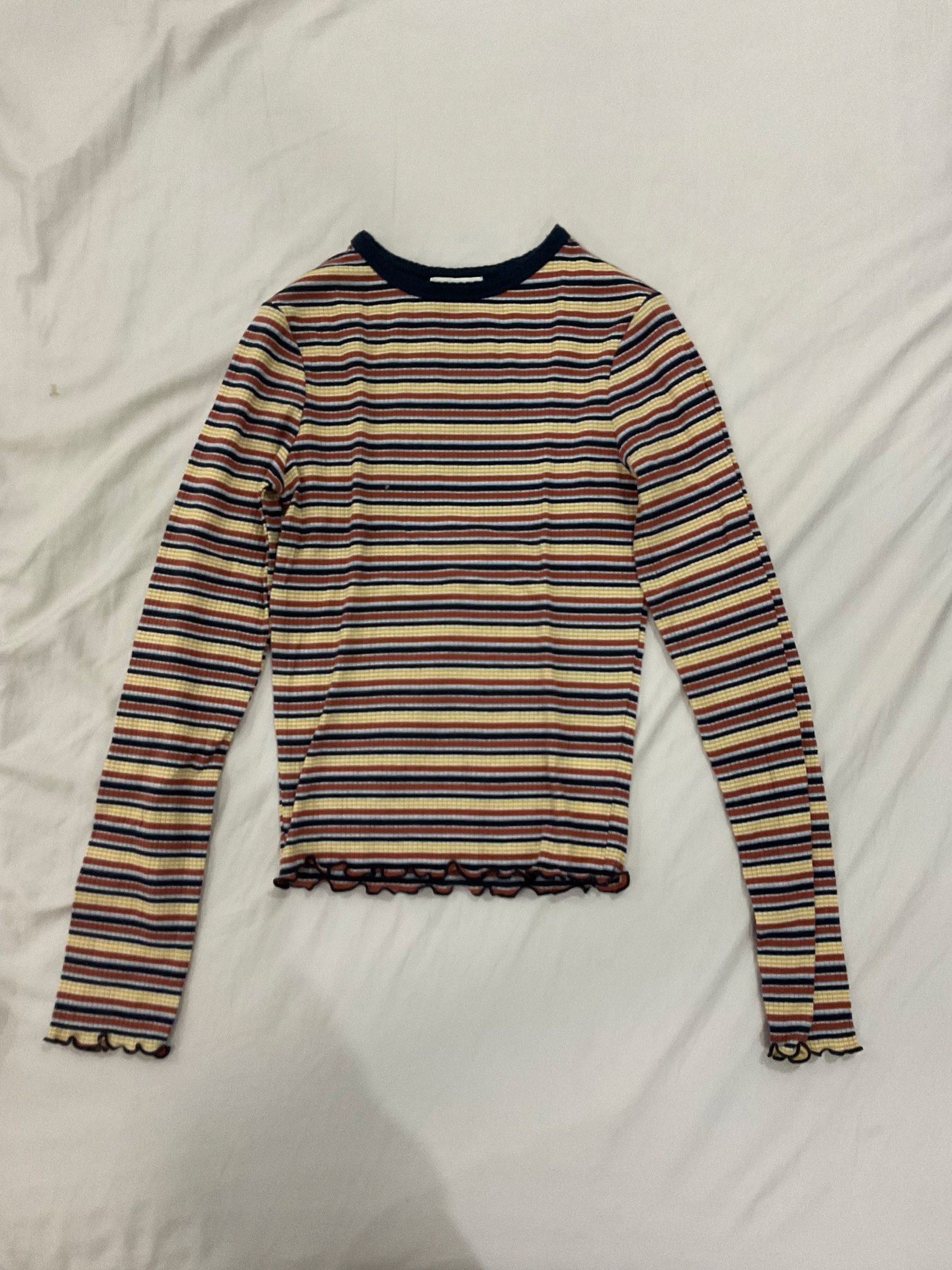Cotton On Striped T-shirts (Category: Shirts) located in Las Pinas. Submitted by bea.oh (Listing ID 1420083167, Image 2). Description: Cotton On striped t-shirts. Available in short and long sleeves. Short sleeve: mustard yellow with navy, white, and olive green stripes. Long sleeve: cream with red, navy, and olive green stripes; navy with white, brown, and olive green stripes. ₱99 each .