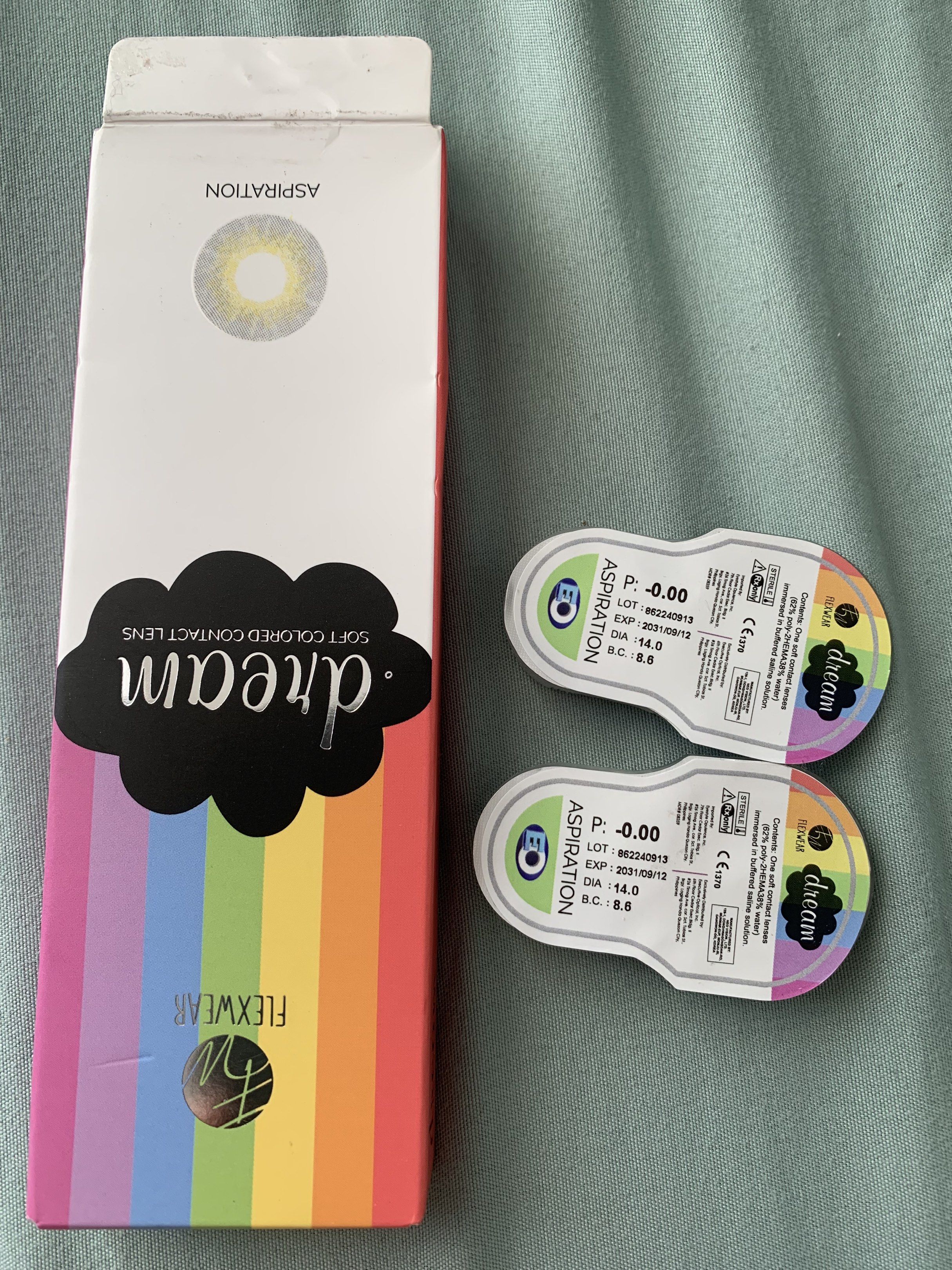 Dream by EO in Aspiration Soft Colored Contact Lenses (Category: Vision Care) located in General Trias. Submitted by affordabooks_29 (Listing ID 1419983612, Image 1). Description: Dream Aspiration soft colored contact lenses. Includes two pairs of lenses. The lenses are -0.00 power, with a base curve of 8.6 and a diameter of 14.0. The expiration date is 2025/09/13. This was given to me nung December, but I dont wear contacts. In-open lang to see 