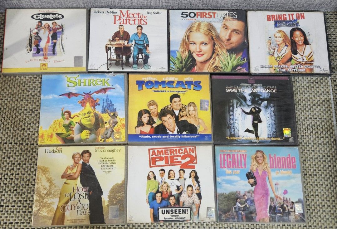 DVD Movie Collection - Clueless, 50 First Dates, etc. (Category: CDs & DVDs) located in Rizal. Submitted by cherry_garcia (Listing ID 1420067768, Image 1). Description: Collection of DVD movies including Clueless, Meet the Parents, 50 First Dates, Bring It On, Shrek, Tomcats, Save the Last Dance, How to Lose a Guy in 10 Days, American Pie 2, and Legally Blonde. These DVDs are perfect for movie nights. Enjoy a variety of genres from comedy to roma