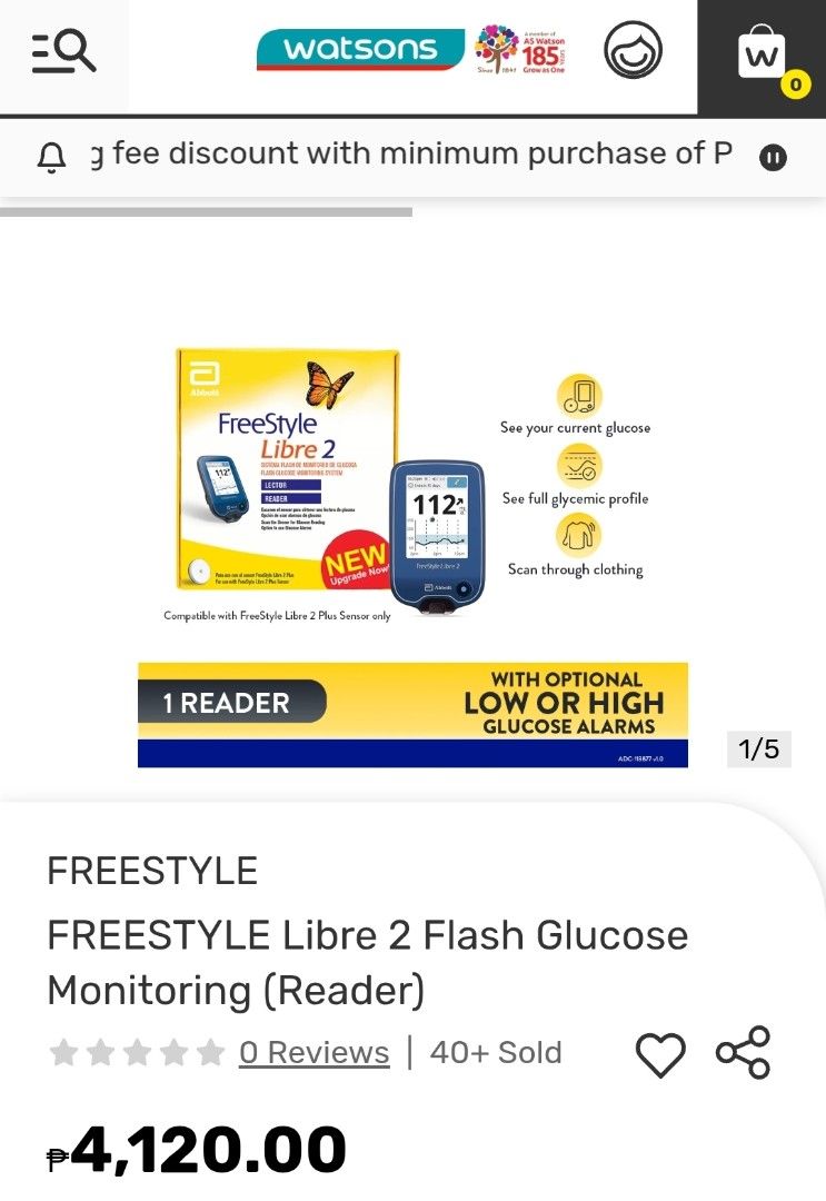 Freestyle Libre 2 Flash Glucose Monitoring Reader (Category: Health Monitors & Weighing Scales) located in Pasig City. Submitted by aislinn44 (Listing ID 1420123680, Image 2). Description: - Freestyle Libre 2 Glucose Monitoring System - Monitors glucose levels - Includes reader for scanning - Optional low/high glucose alarms - Compatible with Freestyle Libre 2 Plus Sensor - New upgrade!.
