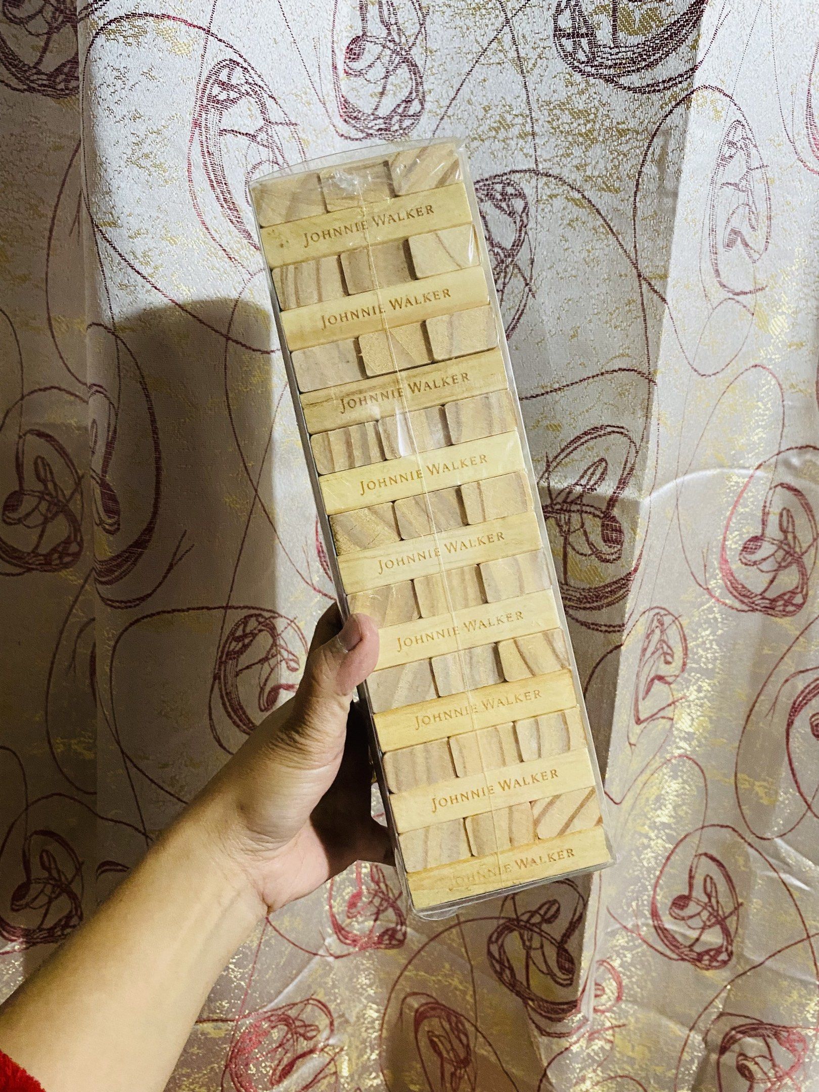 Johnnie Walker Wooden Block Game (Category: Board Games & Puzzles) located in Baguio. Submitted by vanity_kimo (Listing ID 1420041178, Image 3). Description: - Johnnie Walker branded wooden block game. - Blocks are stacked in a clear plastic case. - Each block features the Johnnie Walker logo. - Classic stacking game. - Perfect for parties and casual play..