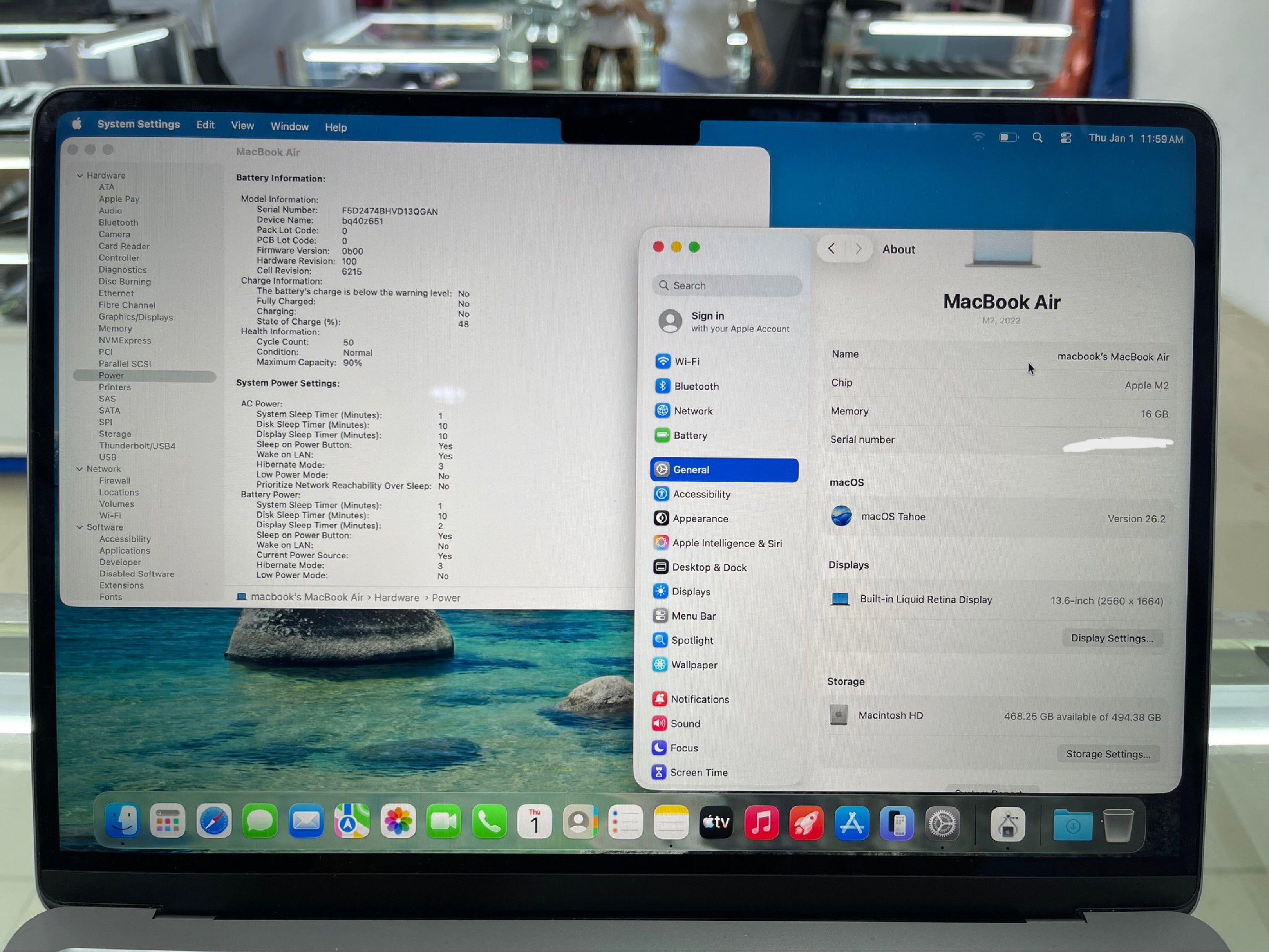 MacBook Air M2 16GB 2022 (Category: Laptops & Notebooks) located in Manila. Submitted by oddlion-e6f6 (Listing ID 1419992992, Image 1). Description: 💻For Sale: Secondhand❗️❗️❗️ Available now❗️❗️❗️ APPLE LAPTOP 👨🏻‍💻 Macbook Air M2 👨🏻‍💻 13-inch, 2022 👨🏻‍💻 M2 Chip 👨🏻‍💻 Storage: 512GB SSD 👨🏻‍💻 Memory: 16GB RAM MEMORY 👨🏻‍💻 Os: macOS Tahoe Version 26.2 👨🏻‍💻 Cycle Count: 50 👨🏻‍💻 Maximum Capacity: 90% 👨🏻‍💻 Baterry Condition: N