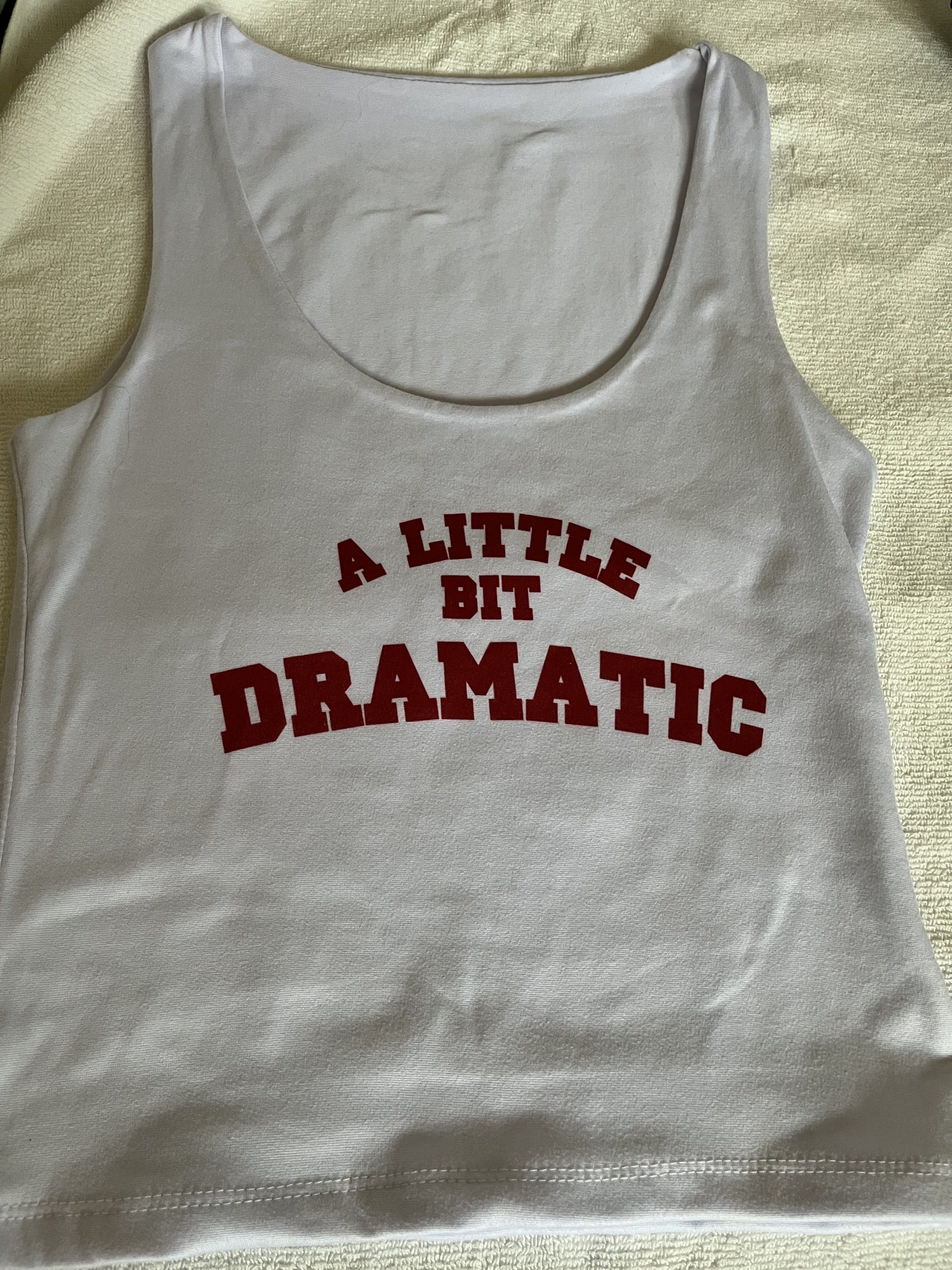 MEAN GIRLS Regina George’s A Little Bit Dramatic Tank Top (Category: Sleeveless) located in Iloilo. Submitted by yaneecakee_ (Listing ID 1420013830, Image 1). Description: -Used once -S-M -very Stretchable -double lined - Scoop neck length: 18cm - Length: 48cm -Width: around 30cm - Great for layering -Made in the Philippines.