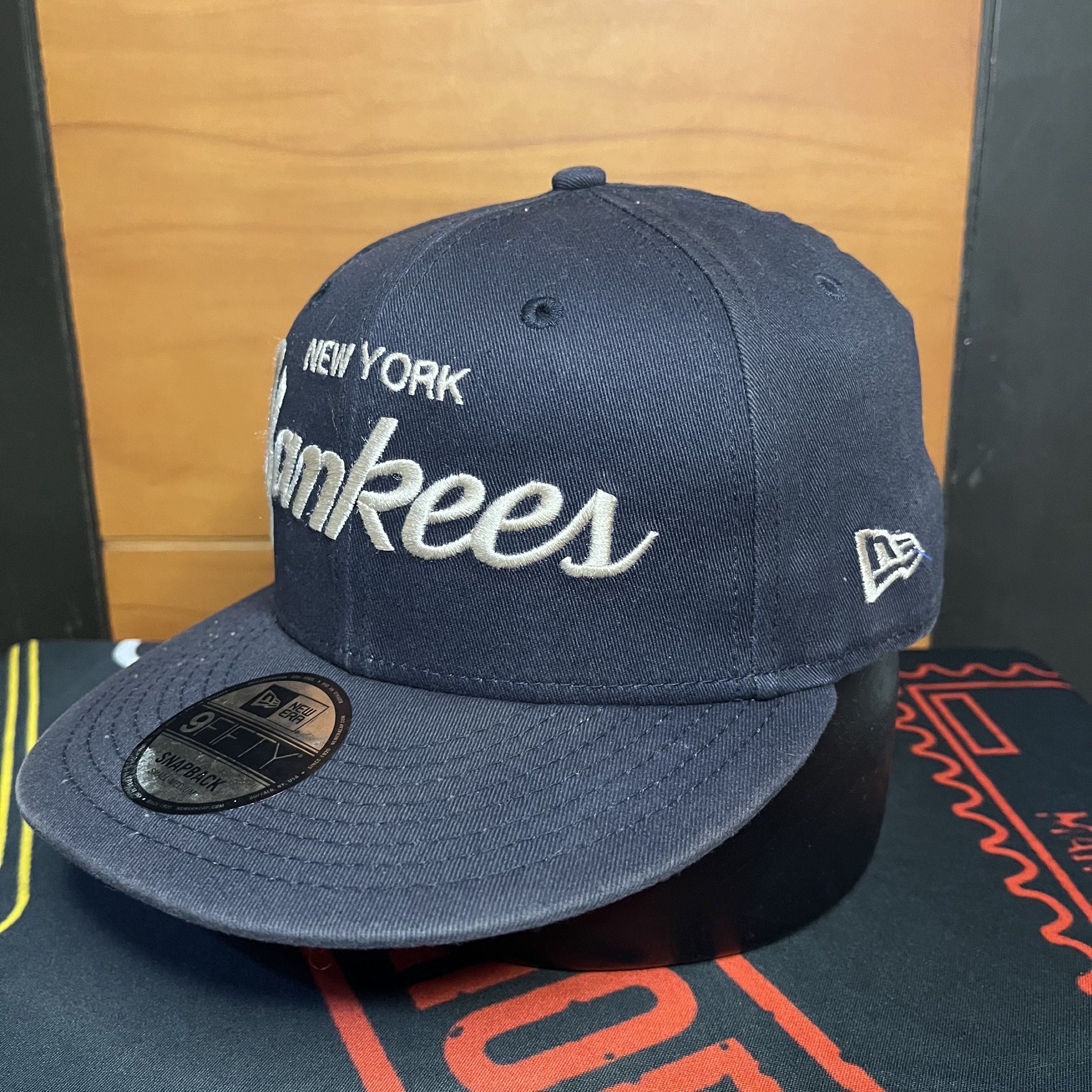 New Era 9Fifty New York Yankees Cap (Category: Caps & Hats) located in Dagupan City. Submitted by aysuck (Listing ID 1420103894, Image 2). Description: - New Era 9Fifty snapback cap - Navy blue color - Features the New York Yankees logo - Flat brim design - Adjustable snapback closure - Size: Small/Medium - Includes New Era and MLB tags.