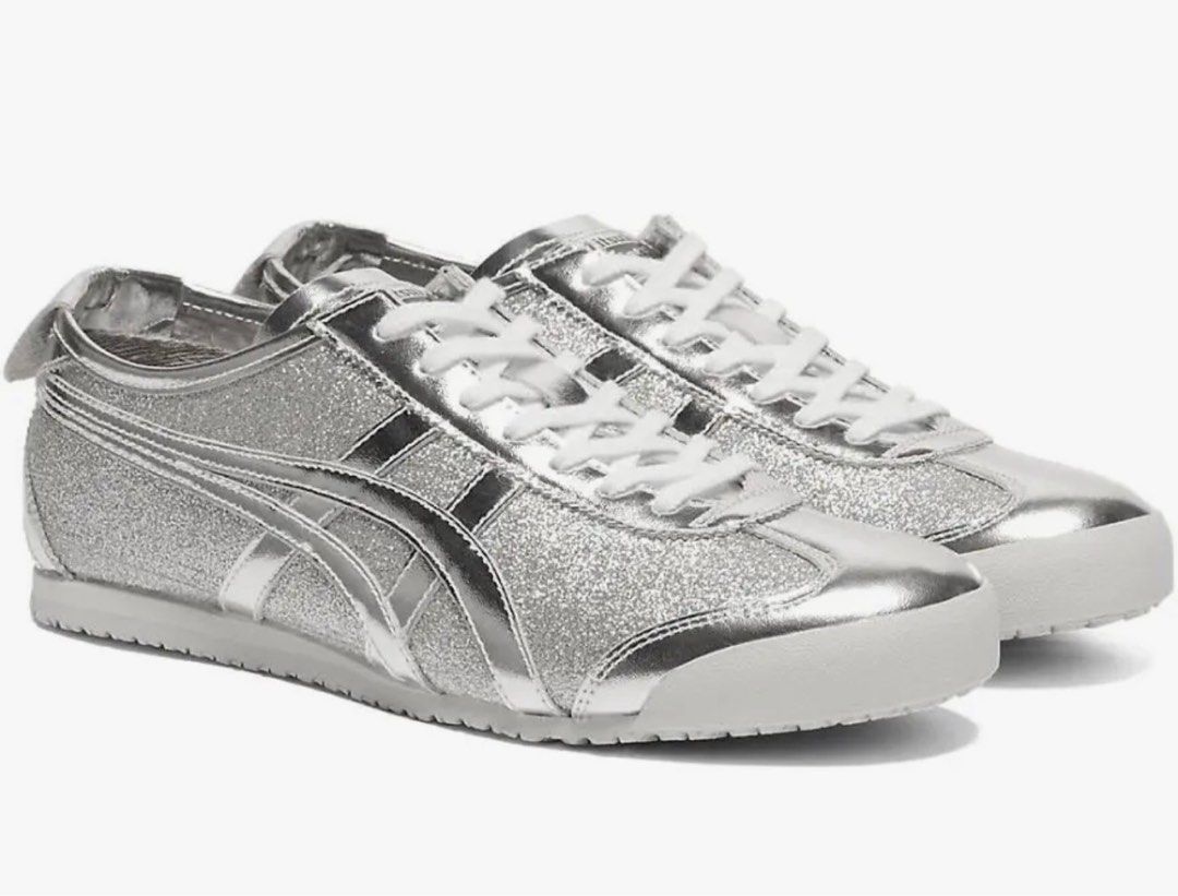[Limited Edition only available in Japan] Onitsuka Tiger Mexico 66 Silver Glitter Sneakers (Category: Sneakers) located in Singapore. Submitted by loom78 (Listing ID 1420077282, Image 1). Description: - Brand new Onitsuka Tiger Mexico 66 - Silver glitter color - Includes original box and extra laces - Never worn and only limited edition in Japan - Perfect for adding a touch of sparkle to your outfit! - meet up only at Hillview or Beauty World mrt