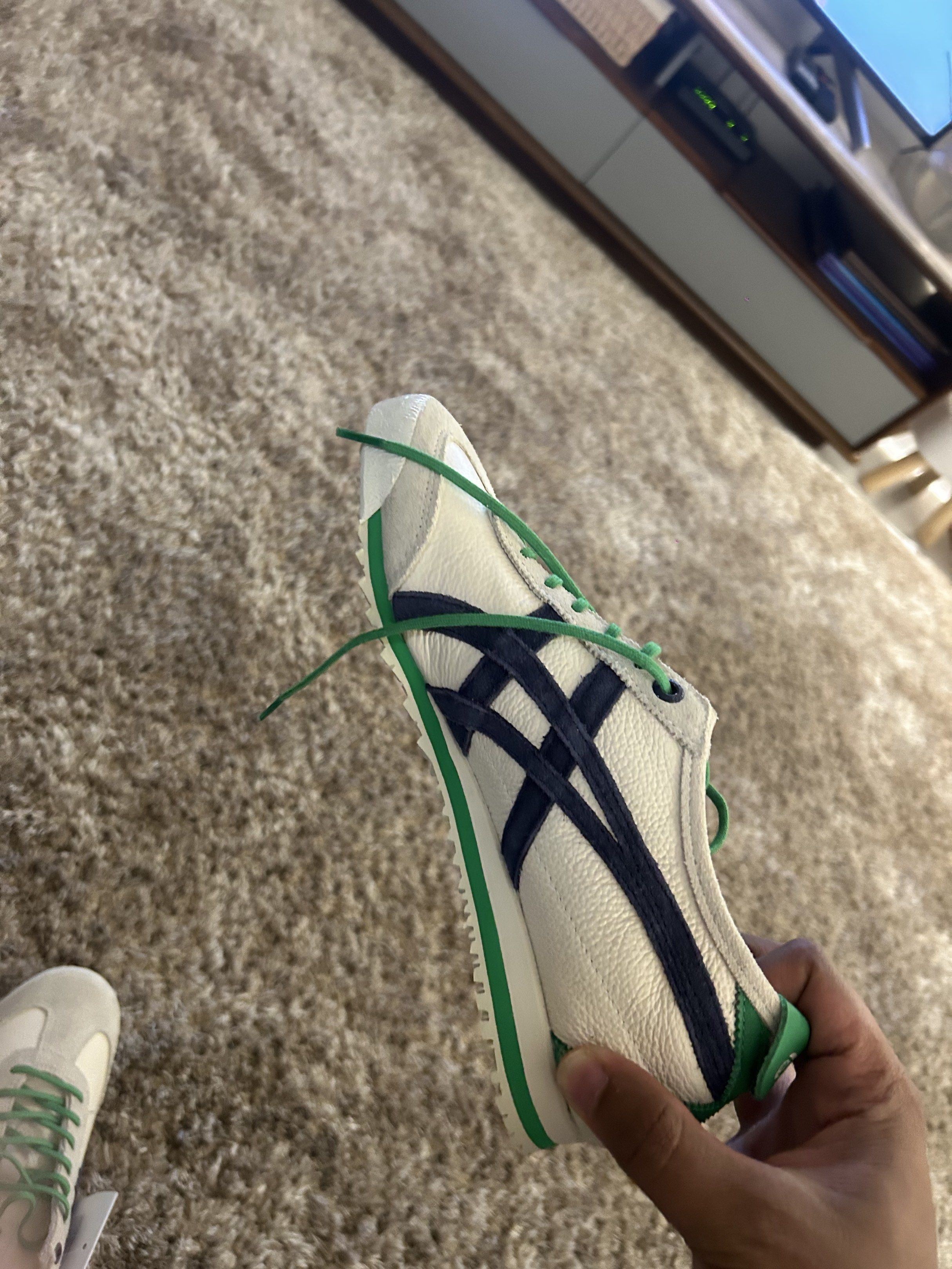 Onitsuka Tiger Mexico 66 Sneakers - Brand New (Category: Sneakers) located in Singapore. Submitted by danishds (Listing ID 1420089612, Image 3). Description: - Brand new Onitsuka Tiger Mexico 66 sneakers - Cream leather upper - Navy blue stripes and green accents - Comes with original tags - Never worn Bought from Japan for friend but couldnt fit. No Box No receipts Size US 6 / UK 5 / 24.5cm.