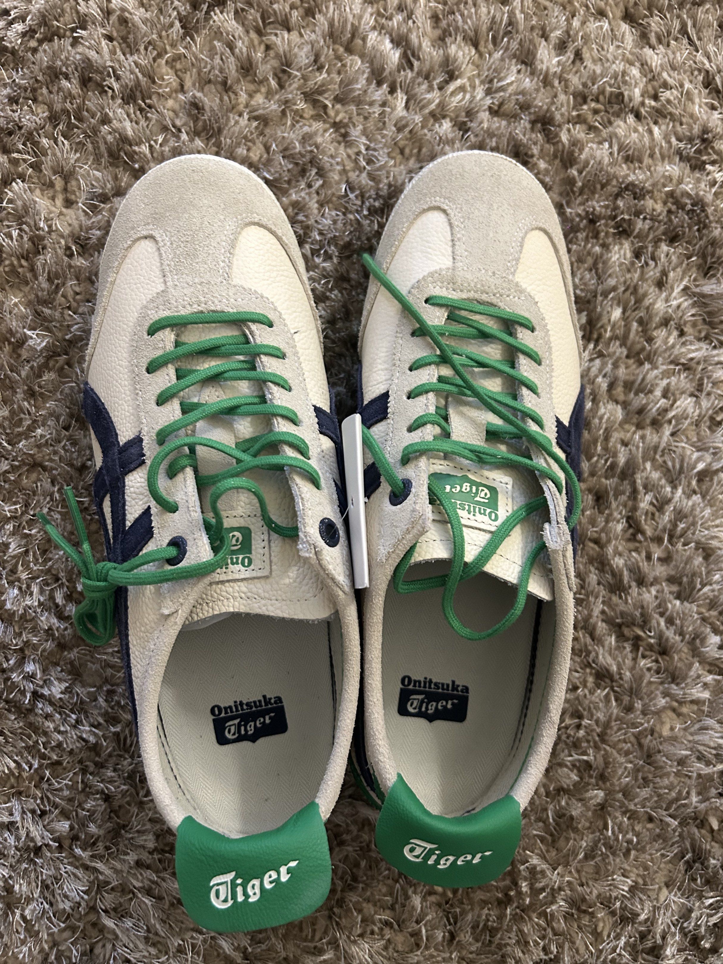 Onitsuka Tiger Mexico 66 Sneakers - Brand New (Category: Sneakers) located in Singapore. Submitted by danishds (Listing ID 1420089612, Image 2). Description: - Brand new Onitsuka Tiger Mexico 66 sneakers - Cream leather upper - Navy blue stripes and green accents - Comes with original tags - Never worn Bought from Japan for friend but couldnt fit. No Box No receipts Size US 6 / UK 5 / 24.5cm.