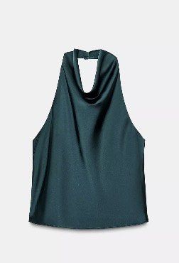 Zara Satin Halter Top (Green) (Category: Sleeveless) located in Mandaluyong City. Submitted by camiwears (Listing ID 1419991233, Image 1). Description: - Teal satin halter top - Cowl neckline - Sleeveless design - Smooth, flowing fabric - Suitable for night outs and special occasions - Small back opening.