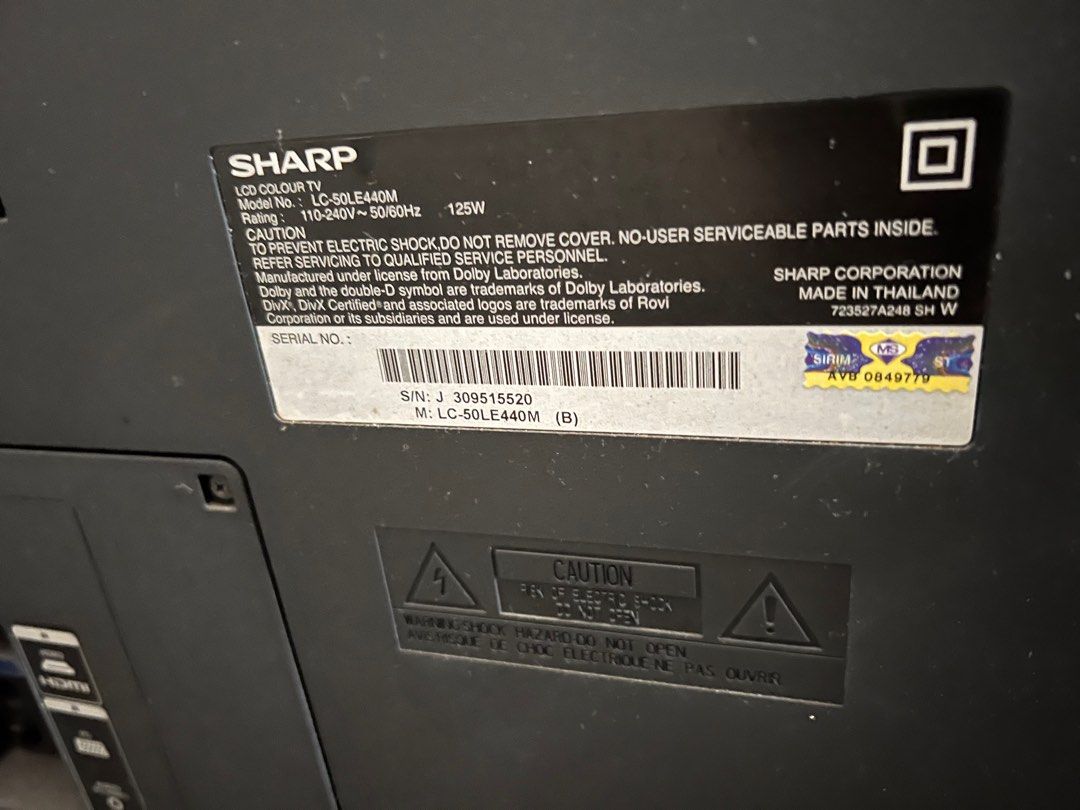 Sharp TV (Category: TV) located in Kuala Lumpur. Submitted by azread (Listing ID 1420069720, Image 2). Description: Sharp LC-50LE440M Highlights 1920 x 1080 Native Resolution Edge LED Backlight Sleep Timer USB Playback PC Input HDMI x 2 Wide Viewing Angle 18W Audio Output.