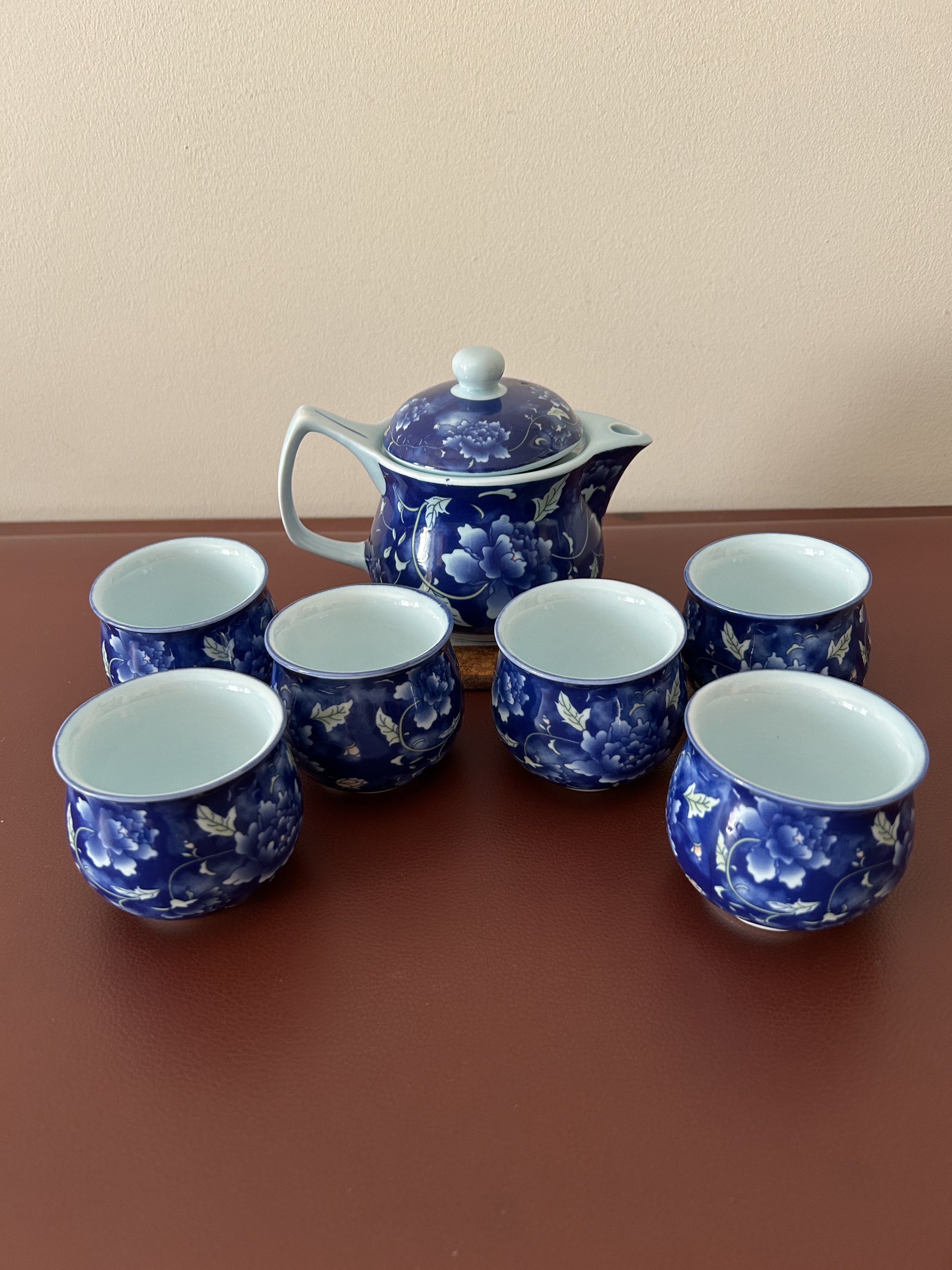 Vintage Japanese Blue Floral Tea Set