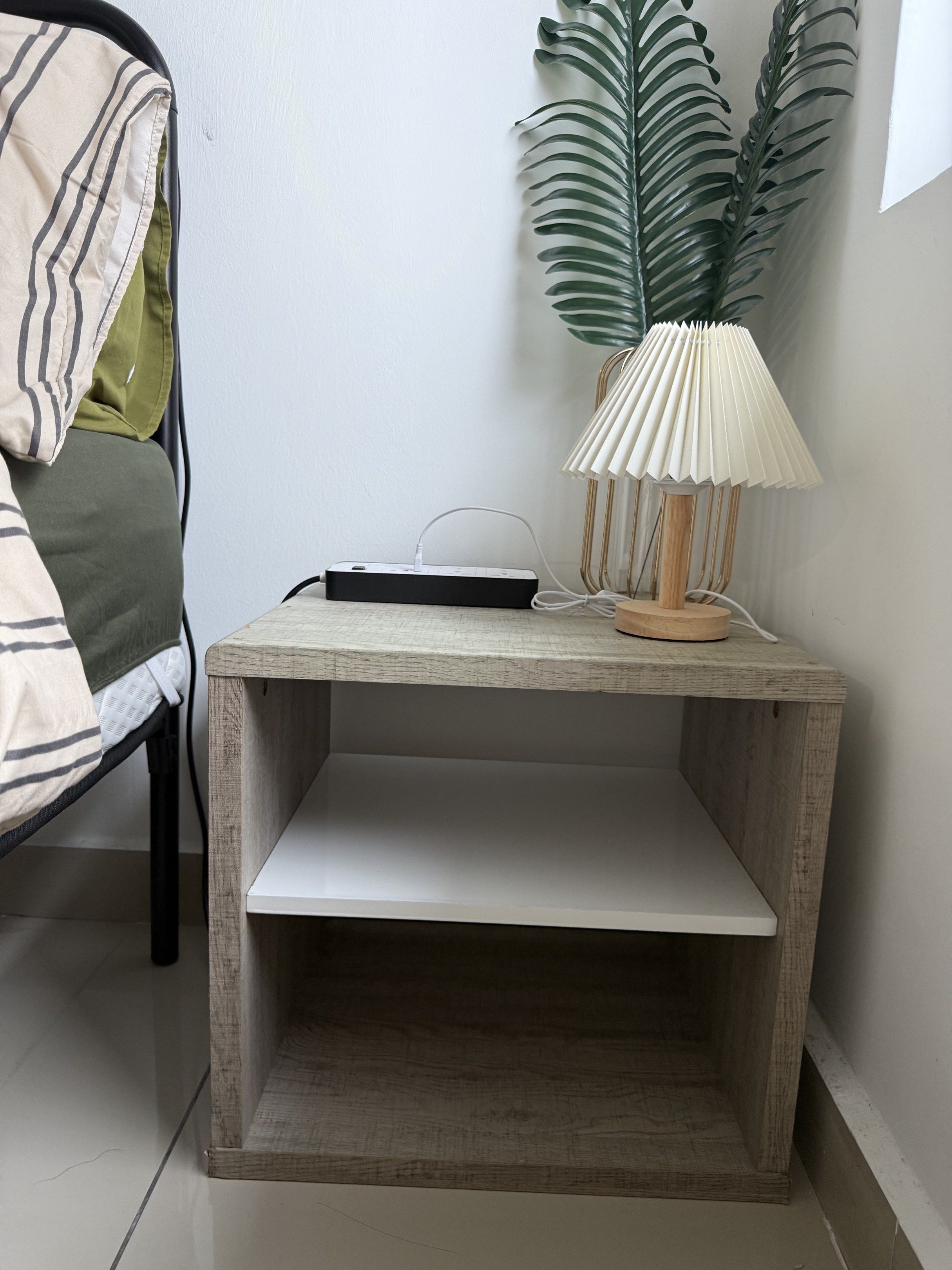 Stackable Wooden Multi Layer Side Table (separate 2) (Category: Shelves, Cabinets & Racks) located in Shah Alam. Submitted by konghazee (Listing ID 1420019004, Image 3). Description: I have 2 units (Rm80 per piece) - Two-tier design: top surface and lower shelf - Light wood grain finish - Cube shape - Suitable for bedroom or living area.
