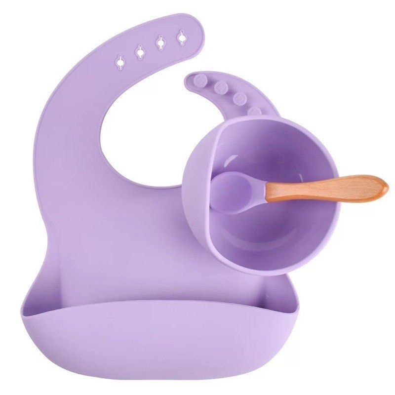 3-Piece Silicone Baby Feeding Set (Category: Weaning & Toddler Feeding) located in Makati City. Submitted by meticoolous (Listing ID 1420177150, Image 3). Description: Limited colors avialable‼️ Baby silicone bib+bowl+spoon food grade silicone Anti-Bacterial, Sustainable, Washable bib has food catcher Clean as soon as you wipe it. Whether it is water or oil stain, it can be scrubbed clean..