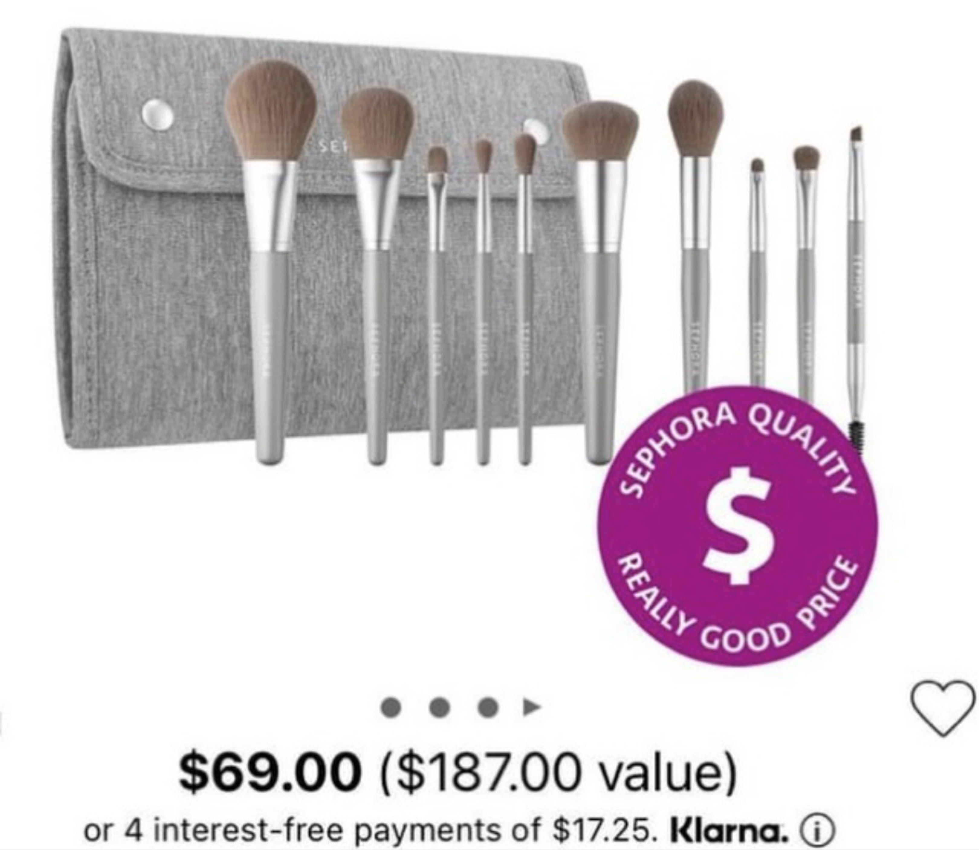 (4,037 SRP) Sephora Makeup Brush Set (Category: Makeup) located in Manila. Submitted by cococlutters (Listing ID 1420290988, Image 1). Description: - Sephora makeup brush set - Includes a variety of brushes - Comes with a carrying case - Perfect for all makeup applications - Originally valued at $187.00 - Now available at a discounted price! - Great deal for makeup enthusiasts.