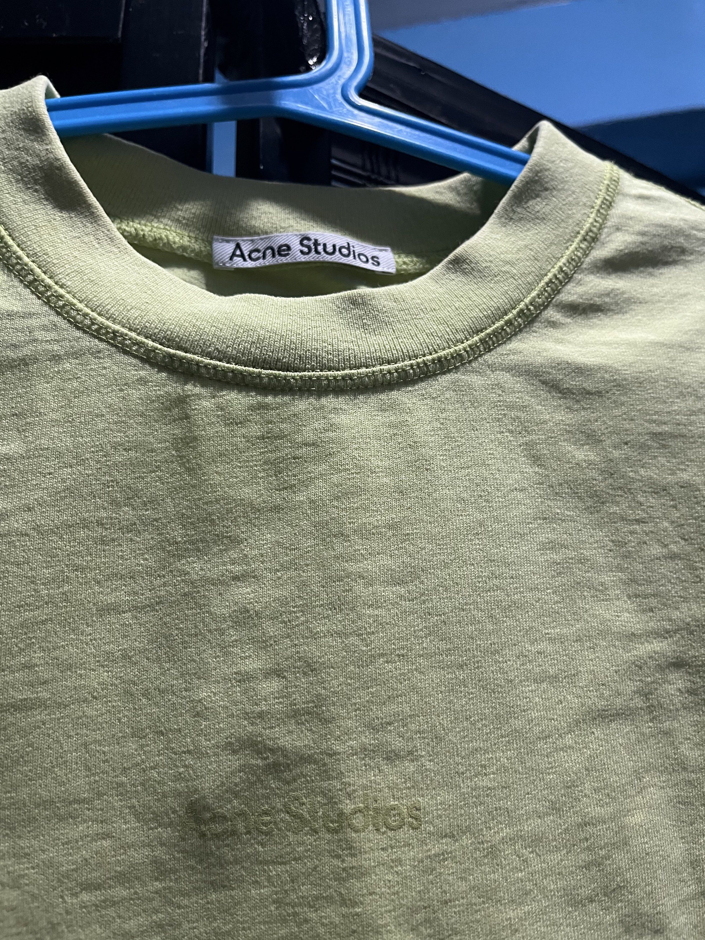 Acne Studios Green T-shirt (Category: Tshirts & Polo Shirts ) located in Manila. Submitted by zionpreloved (Listing ID 1420297318, Image 3). Description: - Acne Studios T-shirt - Vibrant green color - Features the Acne Studios logo - Size: XXS - Material: 100% cotton - Style: Crew neck, short sleeves - Made in Portugal.
