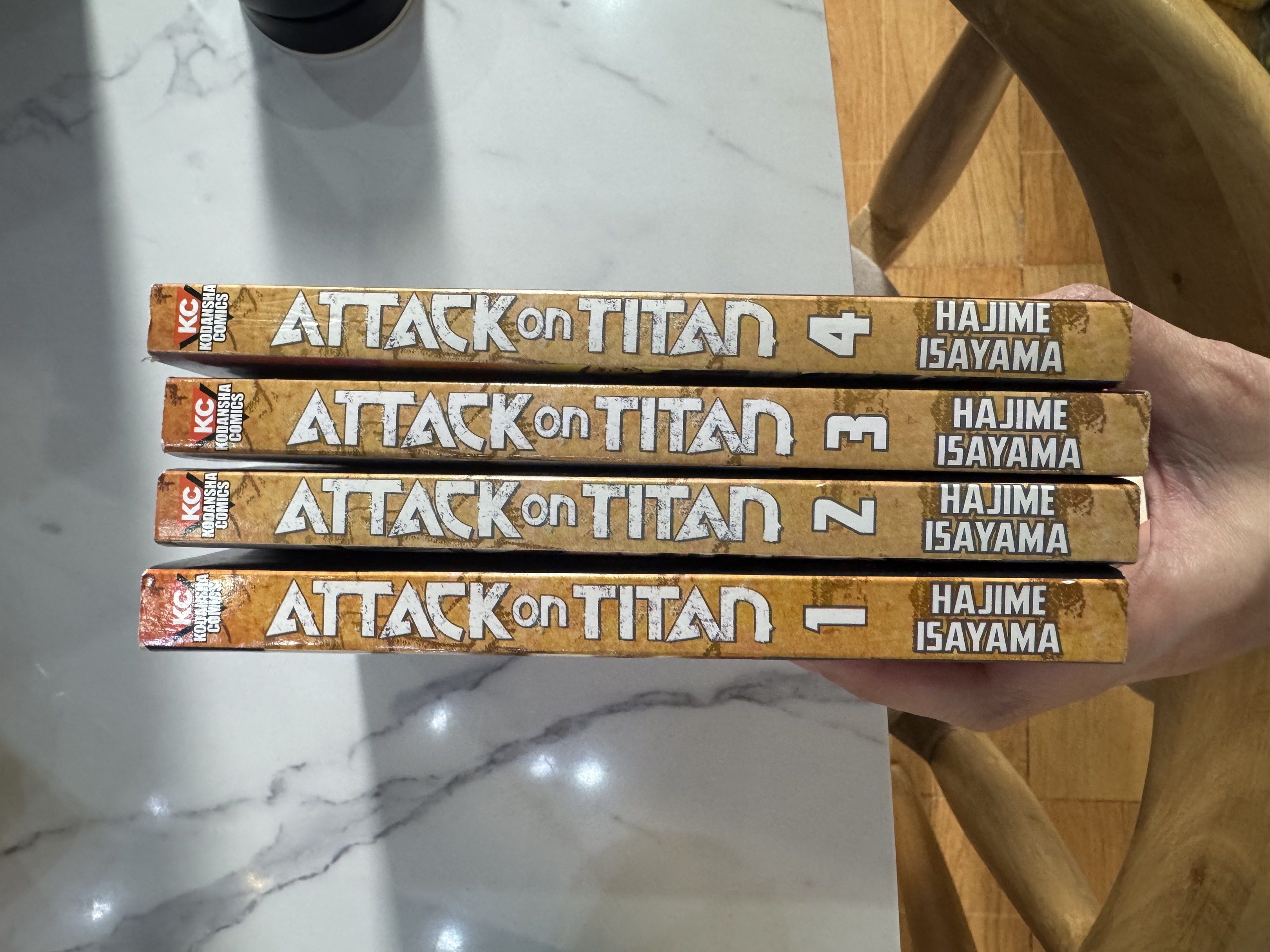 Attack on Titan Manga Volumes 1-4 (Category: Comics & Manga) located in Taguig. Submitted by sassie_94 (Listing ID 1420274899, Image 1). Description: - Attack on Titan manga volumes 1, 2, 3, and 4 - Published by Kodansha Comics - Written by Hajime Isayama - Features iconic characters and thrilling storyline - Includes special extras - Perfect for fans of the anime and manga Pickup BGC. Last price posted. No more haggling.