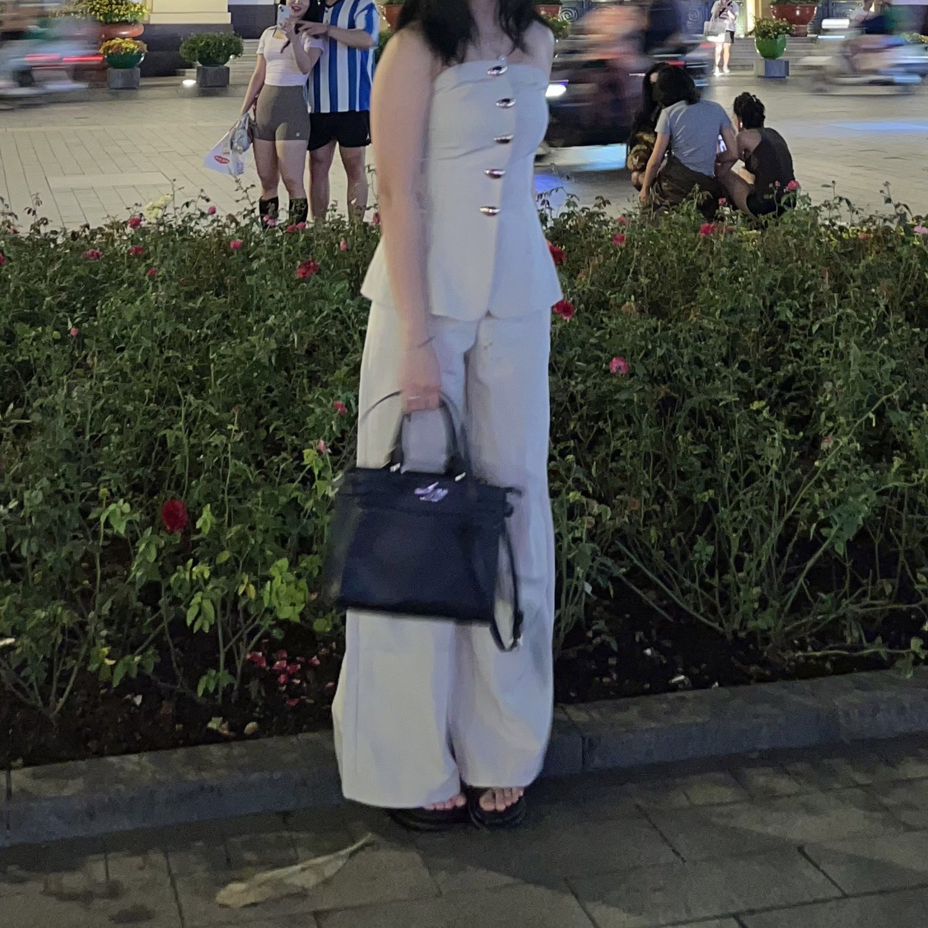 Beige Strapless Top and Wide Leg Pants Set (Category: Sets or Coordinates) located in Makati City. Submitted by onewuh (Listing ID 1420334238, Image 2). Description: - Beige two-piece set - Strapless top with gold buttons - Wide-leg pants - Lightweight fabric - Ideal for warmer weather - Neutral color, easy to accessorize - Perfect for a night out or special occasion.