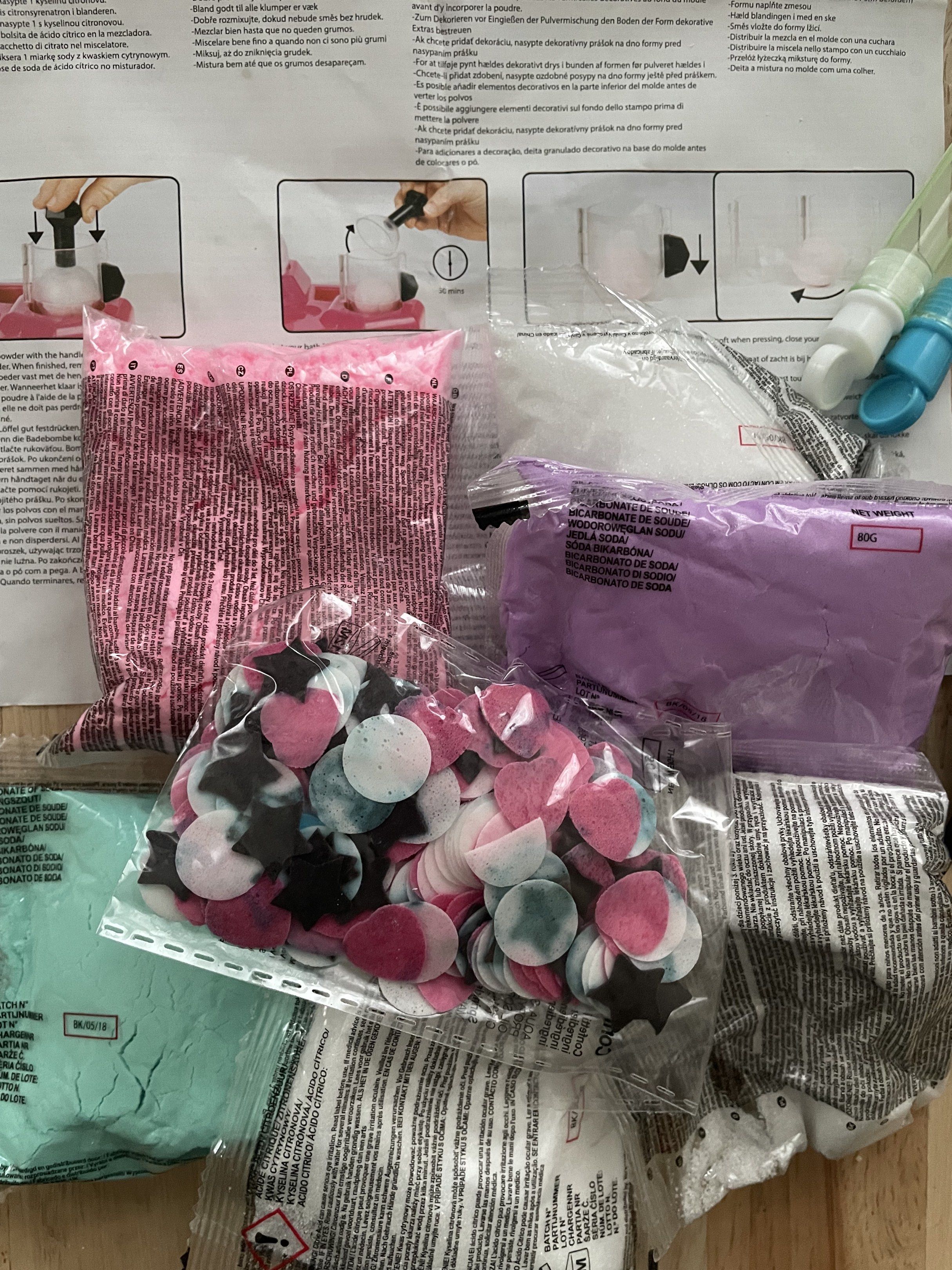 DIY Bath Bomb Creator Kit (Category: Bath) located in Quezon City. Submitted by shopgood_mnl (Listing ID 1420176074, Image 1). Description: - DIY Bath Bomb Kit! - Includes: Colored powders, confetti, molds, and tools. - Easy-to-follow instructions. - Perfect for a fun activity or a unique gift. - Make bath time more enjoyable!.