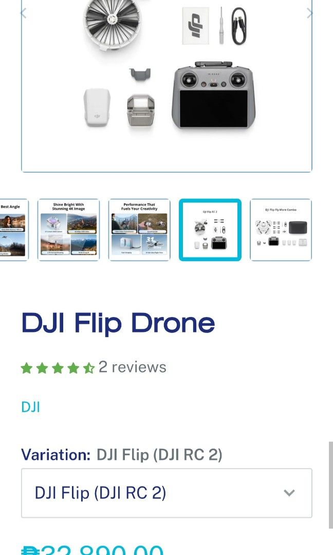 DJI Flip All-in-One Vlog Camera Drone (Category: Drones) located in Manila. Submitted by twentythirdstore (Listing ID 1420180323, Image 2). Description: - DJI Flip: The ultimate vlogging drone! - Sleek white body with four propellers. - Features a front-facing camera. - Designed for easy video content capture. - Compact and portable for on-the-go use. like new po ito 2x lang nagamit, nanghihinayang kmi ksi d mamaximize ung pag gamit kaya better t