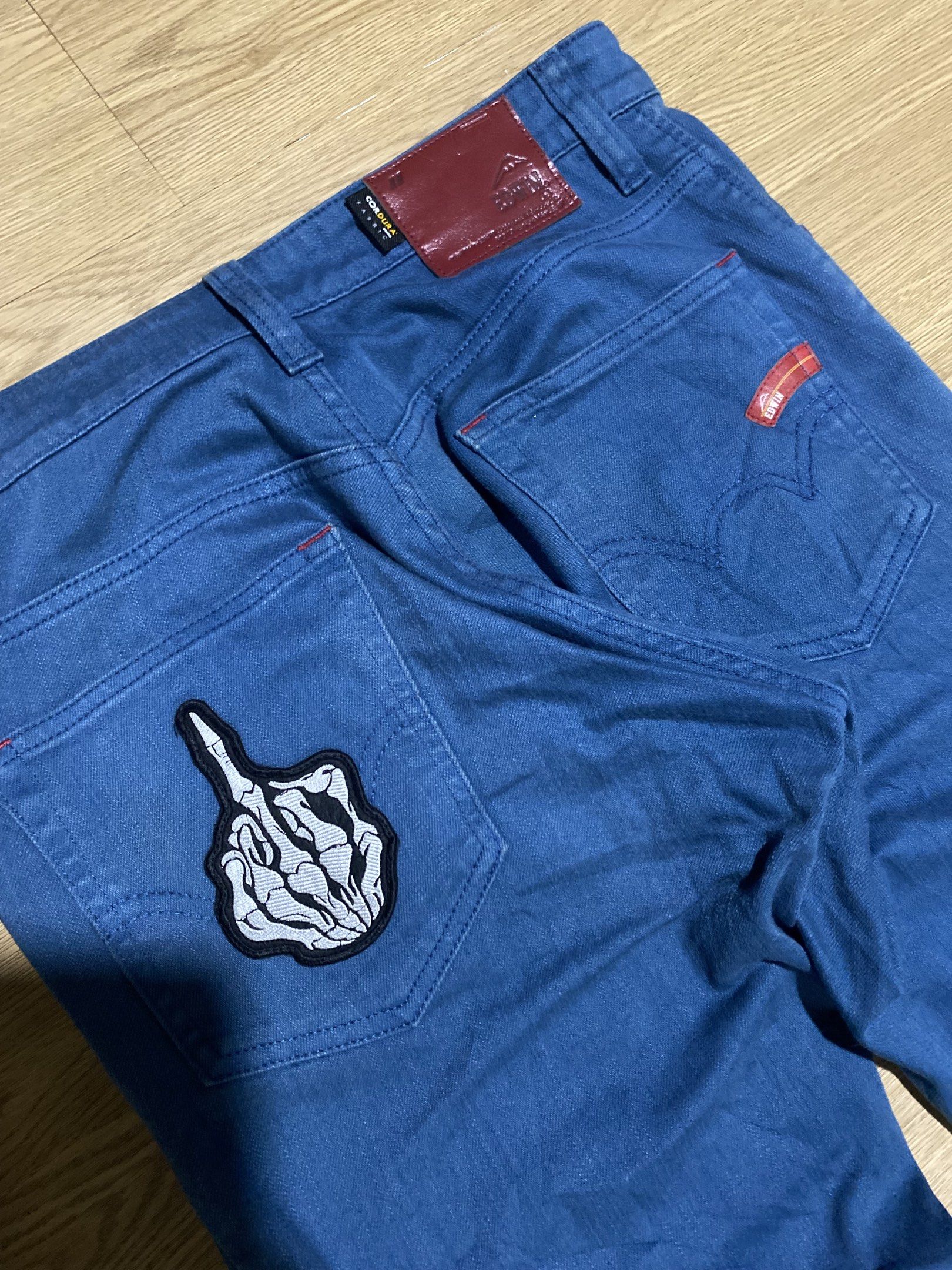 EDWIN x KUSHITANI RIDING PANTS (Category: Jeans) located in Davao. Submitted by johnpauwu (Listing ID 1420300859, Image 3). Description: WAIST - 32 LENGTH - 39 THIGH -12 HEM - 8 DM FOR MORE INFO📩 LOC: DAVAO CITY, 8000.