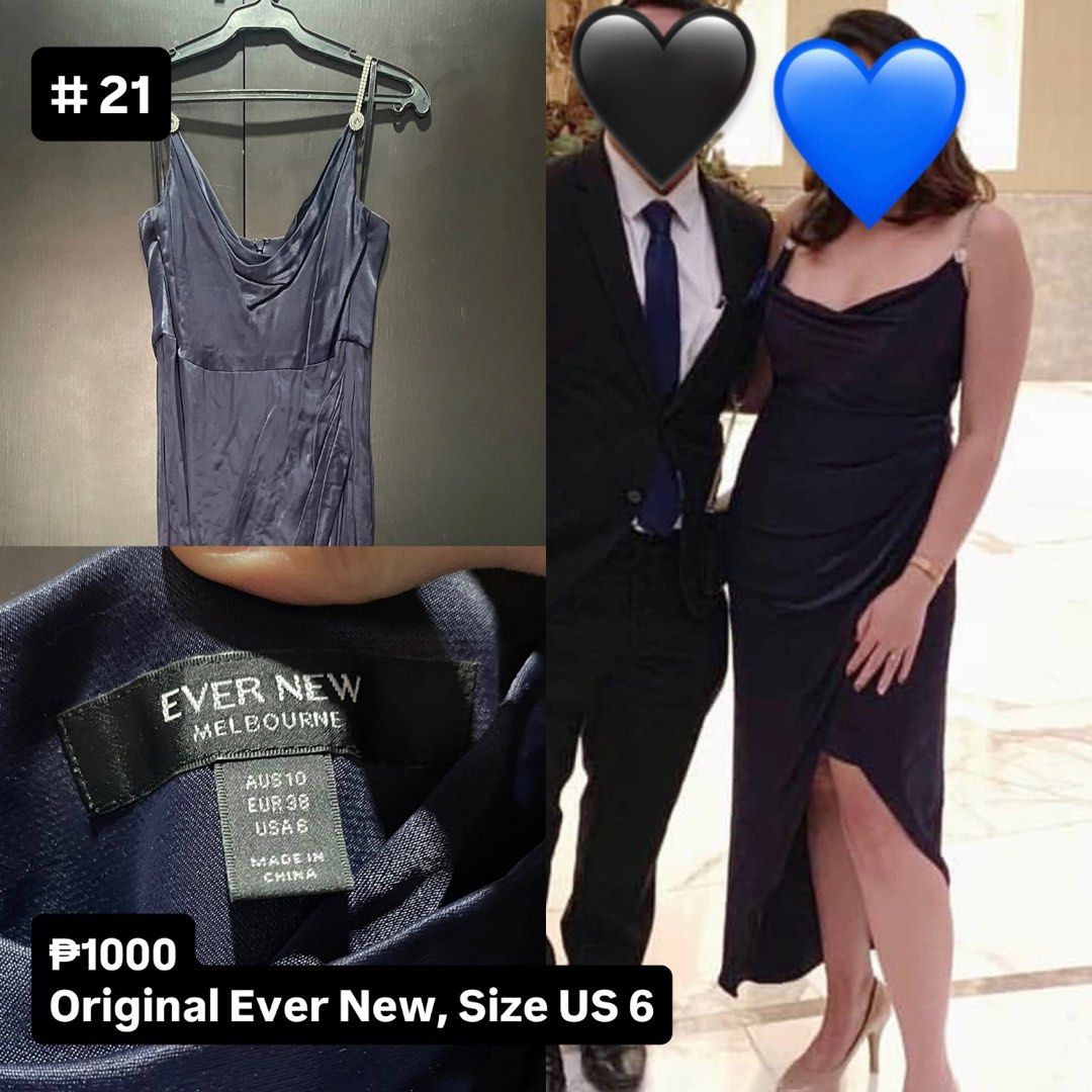 Ever New Navy Blue Maxi Dress (Category: Evening dresses & gowns) located in Manila. Submitted by andreavilla (Listing ID 1420330218, Image 1). Description: - Ever New navy blue silk dress with slit - US Size 6, fits size M - Worn once to a wedding Can send more photos thru dm 💌 Strictly no returns, no refunds so pls clarify all questions before payment! 🏷️ long evening gown js prom ball wedding formal dress black tie medium large special occas