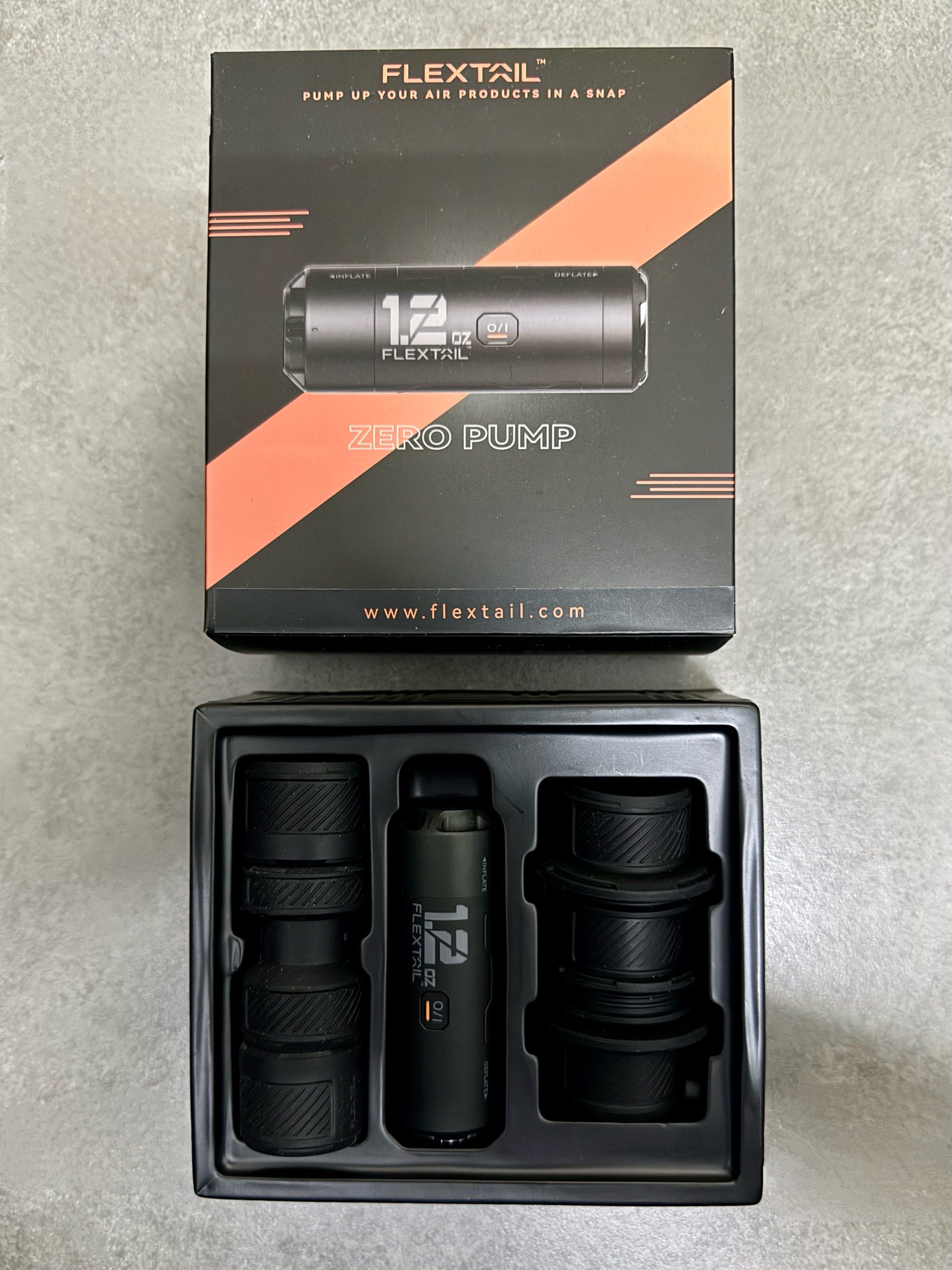 Flextail Zero Pump (Category: Hiking & Camping) located in Kuantan. Submitted by tinyted (Listing ID 1420316518, Image 1). Description: The FLEXTAIL Zero Pump is an ultra-lightweight (1.2–1.7 oz), compact 2-in-1 inflator and deflator designed for sleeping pads, capable of inflating 25+ pads on one charge. It features patented AIRVORTECH technology, 6 nozzles, a 25-minute runtime, and a replaceable battery. It also functions as a fire starter. Key
