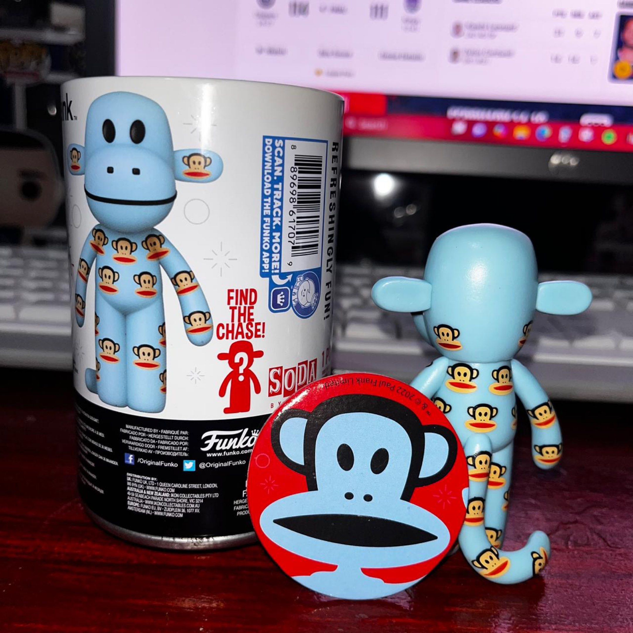 Funko Soda Paul Frank Sock Monkey Figure (Category: Designer & Blind Box Toys) located in Del Monte. Submitted by collectandsell_ph (Listing ID 1420267507, Image 2). Description: - Funko Soda Sock Monkey figure - Light blue color with Sock Monkey design - Includes soda can container and collectible disc - Limited edition: 1/4,200 BPI | GCASH CAN SEND MORE PICS BEFORE YOU SEND PAYMENT :) LALAMOVE | J&T | LBC.