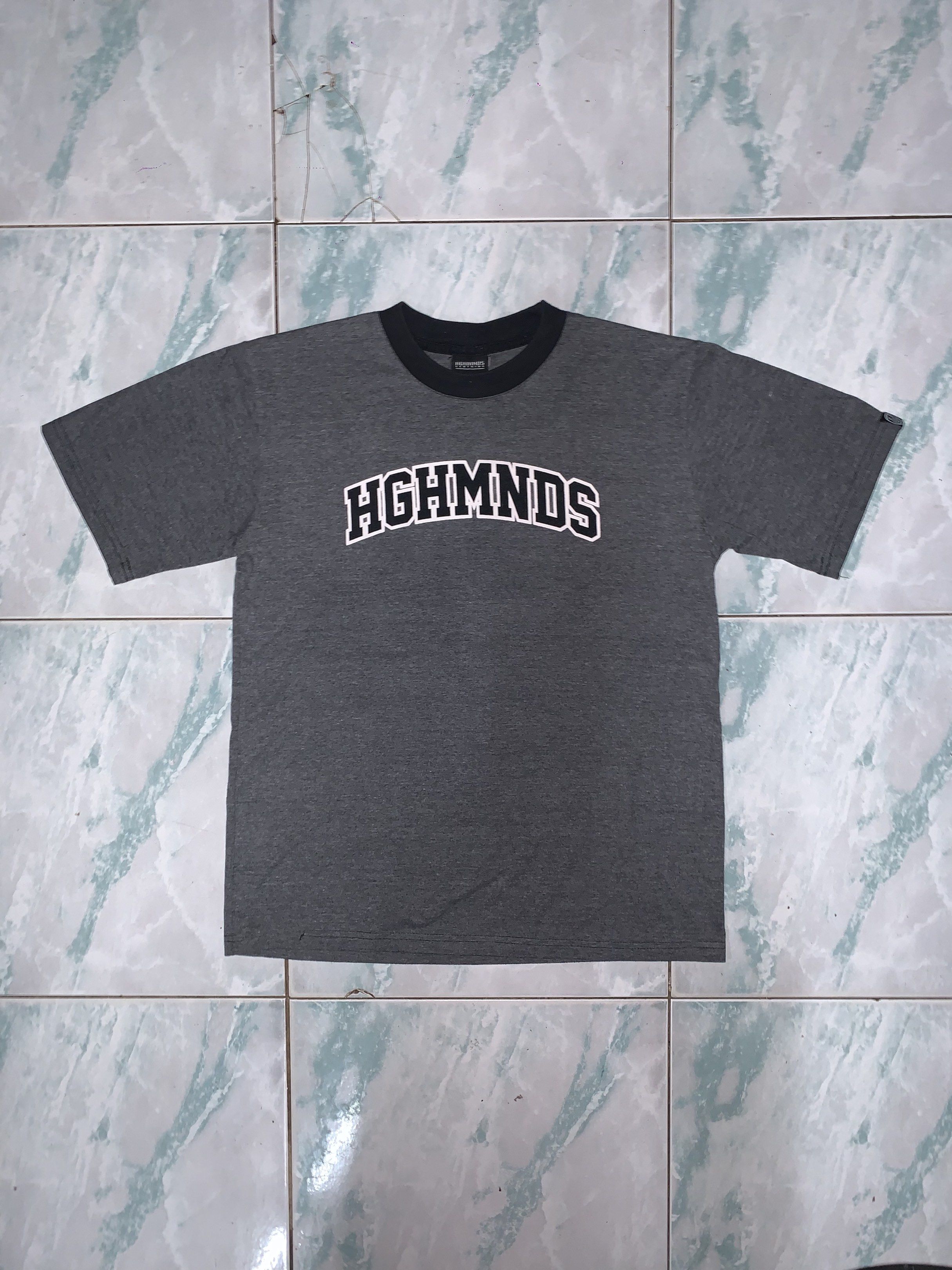 Highminds printed tee (Category: Tshirts & Polo Shirts ) located in Pasig City. Submitted by thriftnflip1600 (Listing ID 1420193867, Image 1). Description: M on tag Width: 19.5” Length: 26” Color rate: 9+/10 Condition: 9/10 Issue: lose stitch on hem (check last pic).