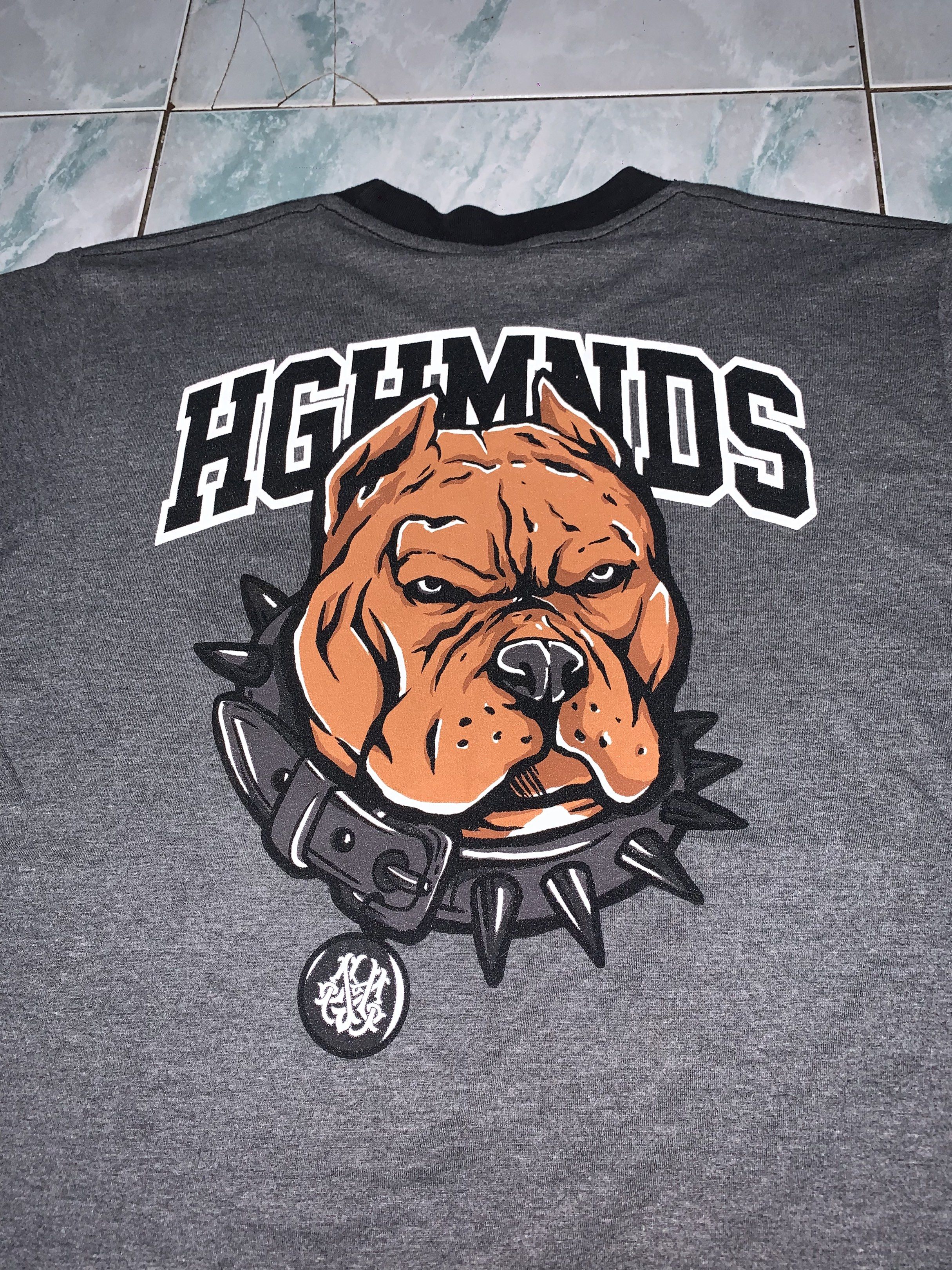 Highminds printed tee (Category: Tshirts & Polo Shirts ) located in Pasig City. Submitted by thriftnflip1600 (Listing ID 1420193867, Image 3). Description: M on tag Width: 19.5” Length: 26” Color rate: 9+/10 Condition: 9/10 Issue: lose stitch on hem (check last pic).