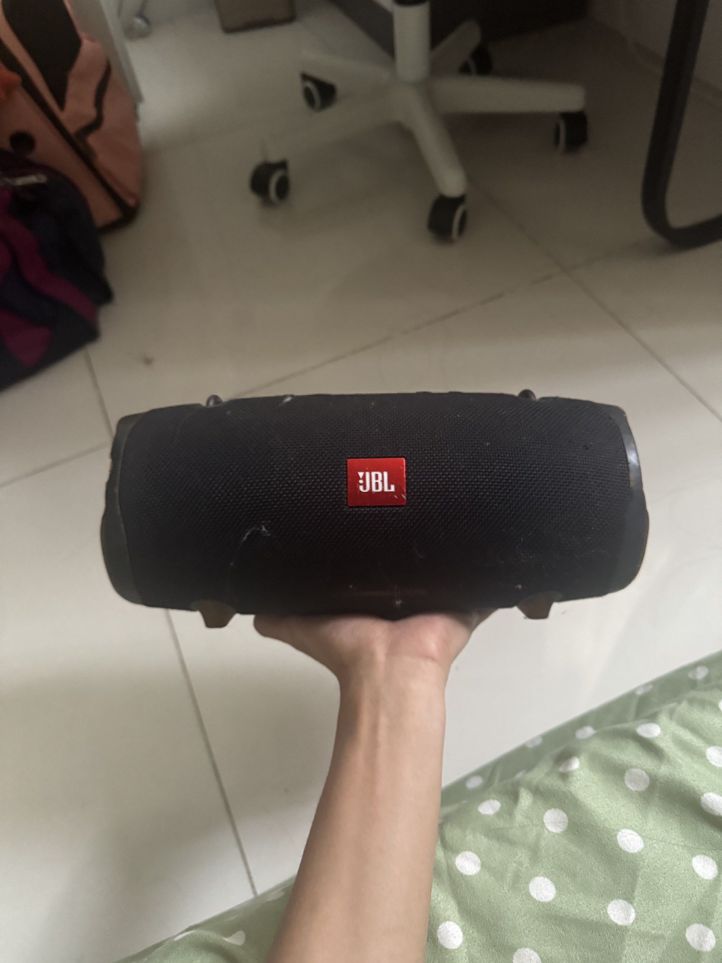 JBL Xtreme 2 Portable Bluetooth Speaker (Category: Soundbars, Speakers & Amplifiers) located in Manila. Submitted by puredolphin-1e7e49 (Listing ID 1420314857, Image 3). Description: - JBL Xtreme 2 Bluetooth speaker - Durable and splashproof design - Color: Black - Features USB ports for charging - Good working condition - JBL logo present.