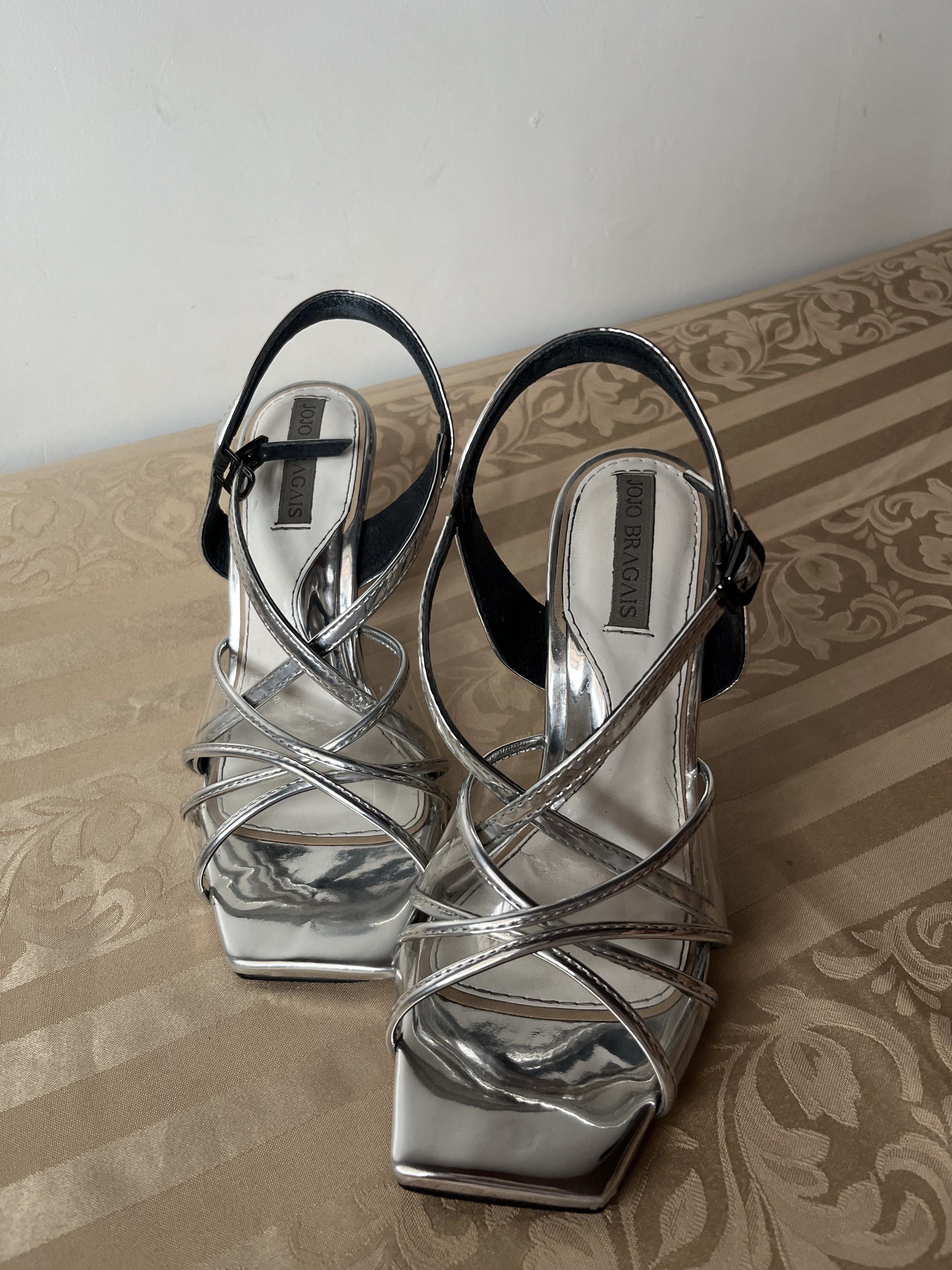 Jojo Bragais MMD Silver Heels Pageant Heels (Category: Heels) located in Santa Ana. Submitted by PAMPANGA.LOCATION (Listing ID 1420159241, Image 3). Description: - Silver strappy design - Stiletto heel 4 inches - Adjustable ankle strap - Metallic finish and very luxurious - Perfect for special occasions/pageants -Barbie feels! with box and dust bag size 41 worn few times only ((my own feet size is 39.5, the heels fit good to me because the straps