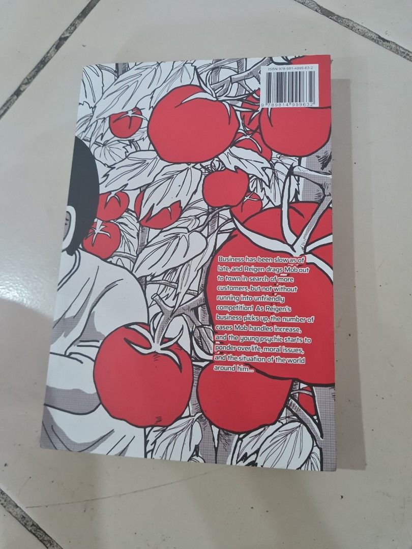 Mob Psycho 100 Volume 1 (Category: Comics & Manga) located in Quezon City. Submitted by declutter1990 (Listing ID 1420234836, Image 2). Description: - Mob Psycho 100 Volume 1 manga - English version - Features cover illustration with a person holding scissors and tomatoes - Back cover includes barcode and illustrations - Great for manga collectors.