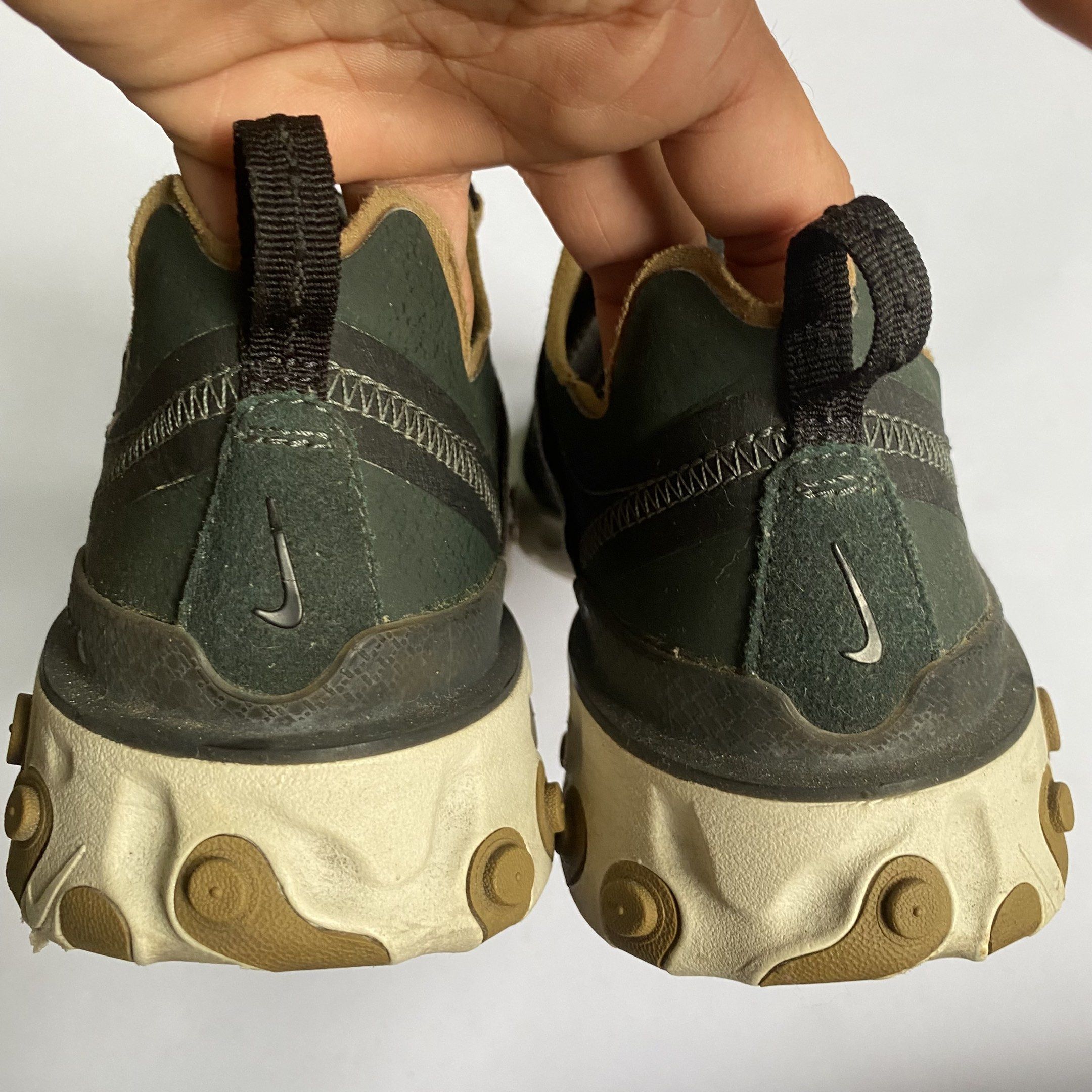 Nike React Element 55 “Medium Olive” (Category: Sneakers) located in Pasig City. Submitted by bootsoftravel_ph (Listing ID 1420277997, Image 2). Description: Nike React Element 55 “Medium Olive” used - Good FOR SALE No box Issue: no issue Price ₱ 2,495 size: EU 41 / UK 7 / US 8 Guaranteed 100% Legit 💯 We ship nationwide 🚚.